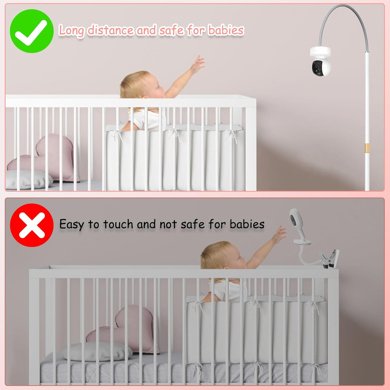 Baby Monitor Floor Stand Holder Compatible with Infant Optics DXR-8 Pro, Motorola, VAVA, Owlet, Arlo & Others with 1/4" Screw Mount, Adjustable Height Stand Holder, Universal & Fixed Safety Mount