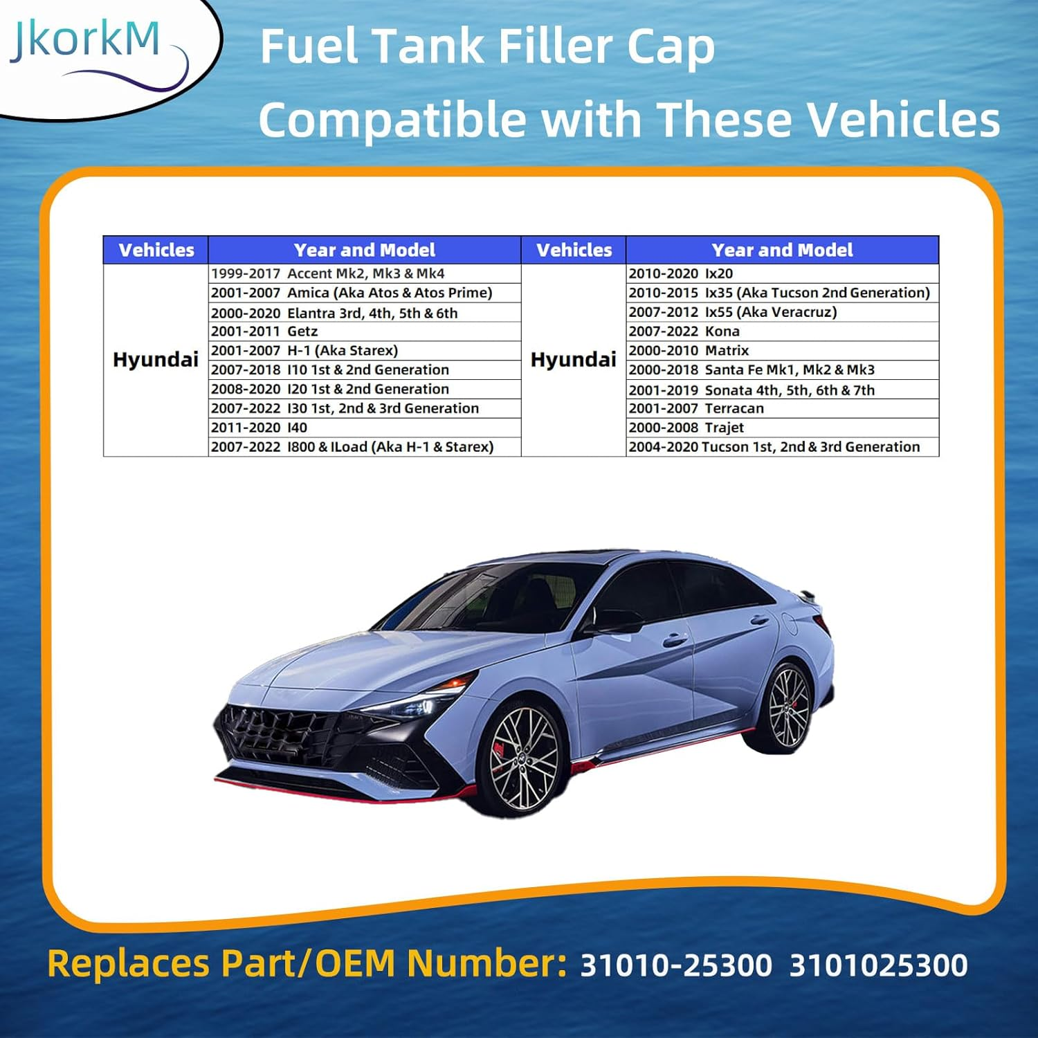 Jkorkm Gas Cap Fuel Tank Filler Cap 31010-25300, Filler Cap Fuel Cap Cover Compatible with Hyundai Getz, I10, I20, I30, I40, Ix20, Kona, Matrix OEM 3101025300 31010-38600 31010-3F600 Fuel Tank Cap image number 3