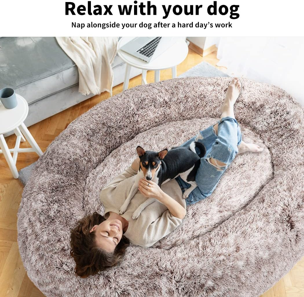 Thenapbed 1.8M Human Size Pet Bed Fluffy Calming Washing Napping Mattress Brown