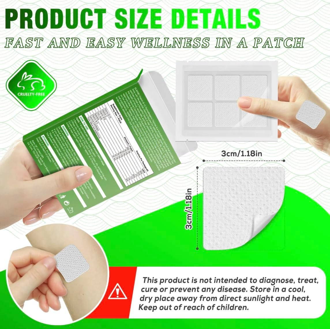 Energy Boost Vitamin B12 Patches - Hypoallergenic, Easy-To-Use, Long-Lasting Transdermal Supplement for Natural Energy, Focus & Mood Support - Vegan, Non-Gmo, Fast Absorption for Men & Women image number 6