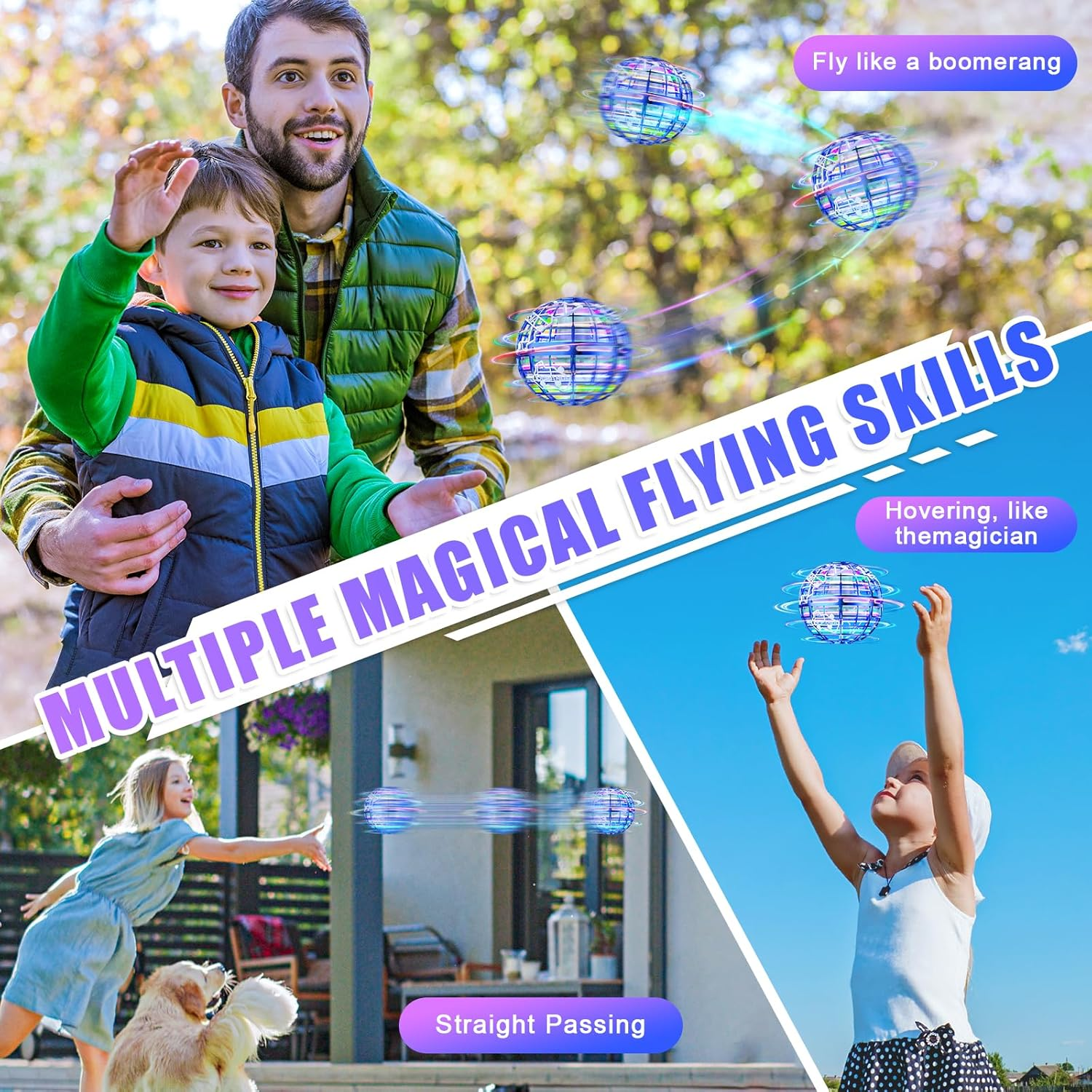 Flying Orb Ball 2023 Newest Upgrade Hover Boomerang Ball 6 Lighting Effects Cool Toys for Kids Teen Adults Indoor Outdoor Flying Ball Toy, Blue