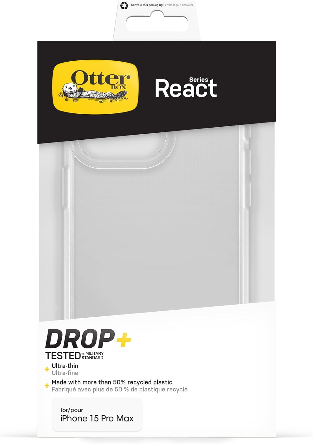 Otterbox React Series Case for Iphone 15 Pro Max, Shockproof, Drop Proof, Ultra-Slim, Protective Thin Case, Tested to Military Standard, Clear image number 3