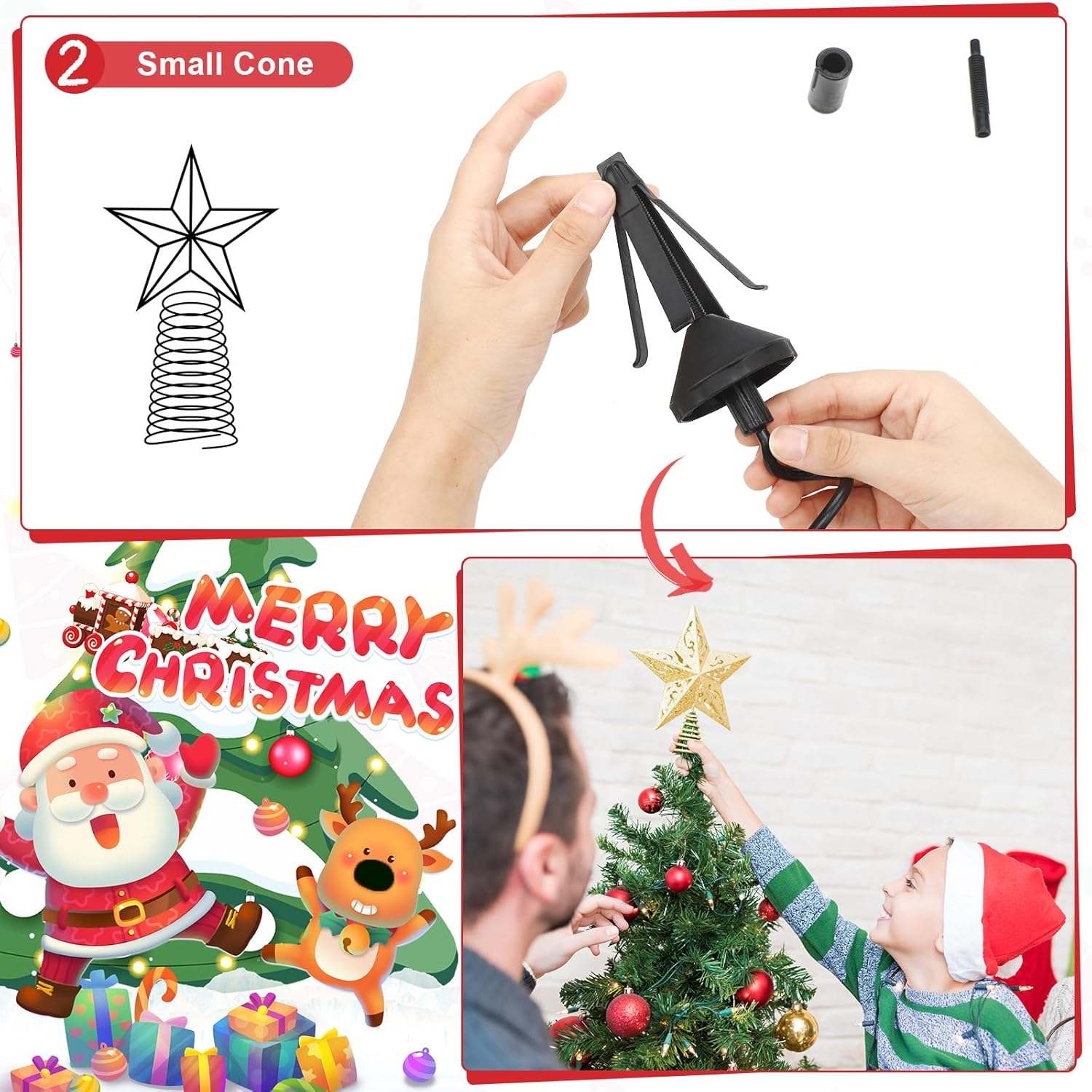 Christmas Tree Topper Holder - Universal Twist-On Stabilizer and Adapter for Floral Toppers - Adjustable Plastic Support Spiral with Attachment (Black) - Green image number 3