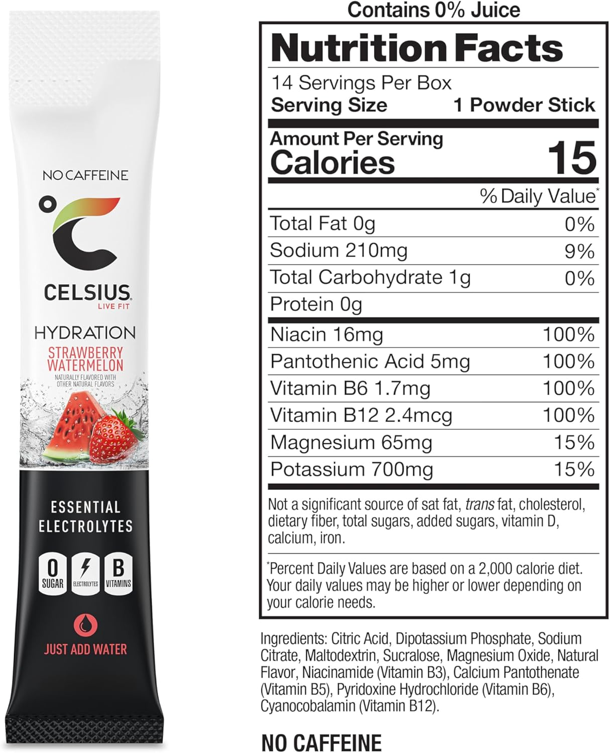 CELSIUS Hydration&trade; Strawberry Watermelon, Sugar Free Electrolyte Hydration Drink Mix (Pack of 14) image number 1