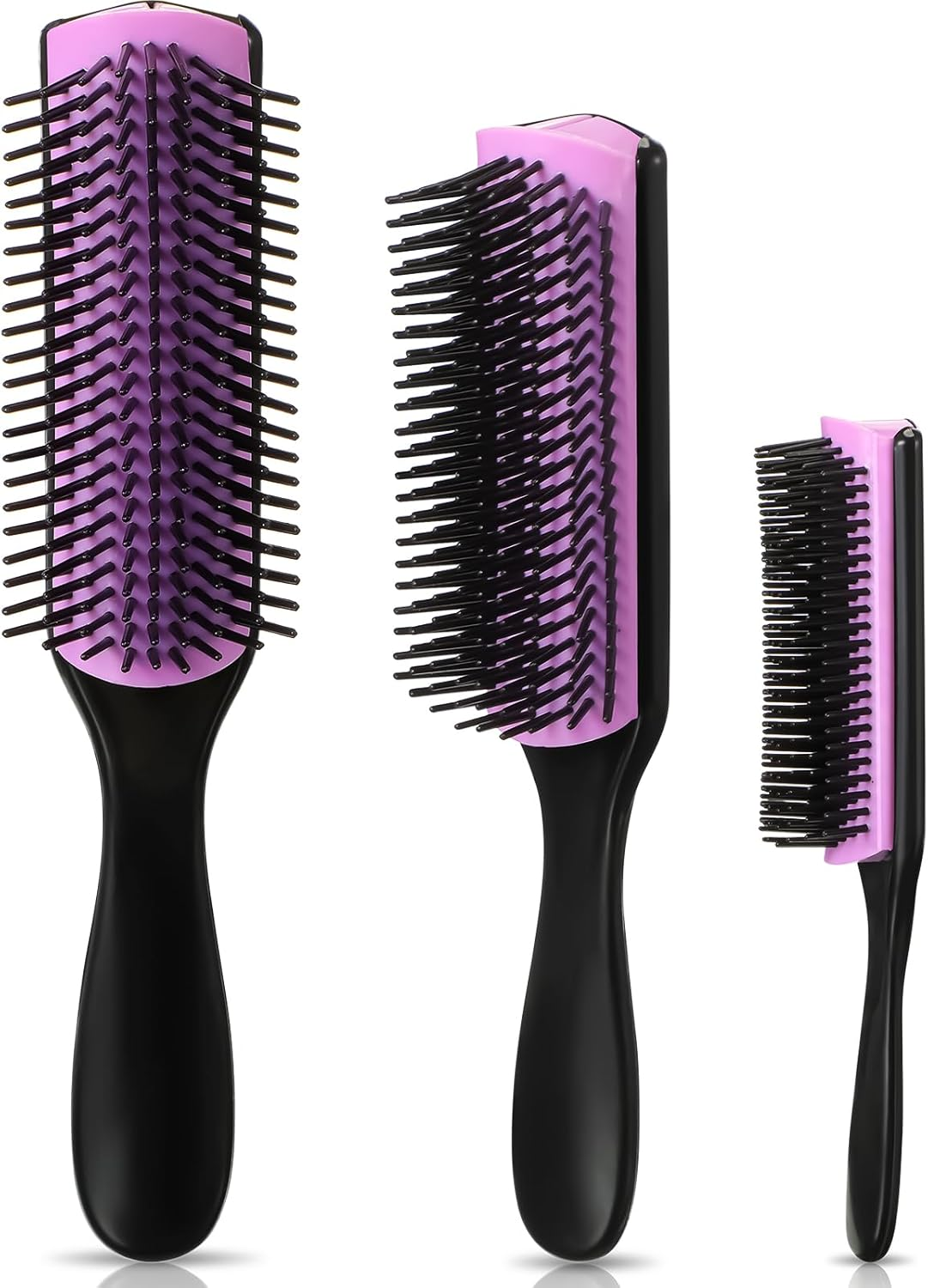 Patelai 3 Sizes 9-Row and 5-Row Cushion Nylon Hair Brush for Natural Hair, Travel Detangling Brush Comb for Women Men Volumizing Shaping Separating Defining Curls Hair Salon (Black)