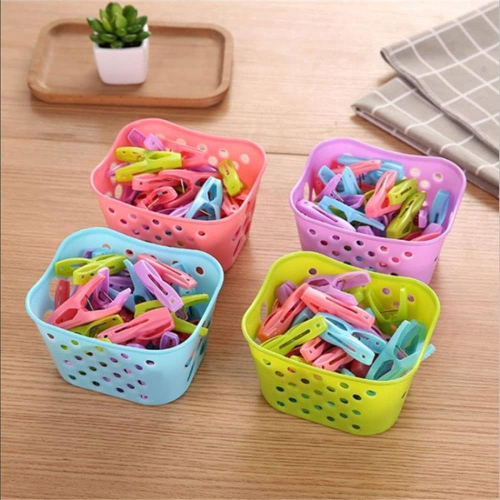 30Pcs Clothing Clips Pegs with a Basket Multifunction Clothes Clips Windproof Clothes Pins for Clothesline/Clothing/Socks 4 Colors Basket for Choose image number 1