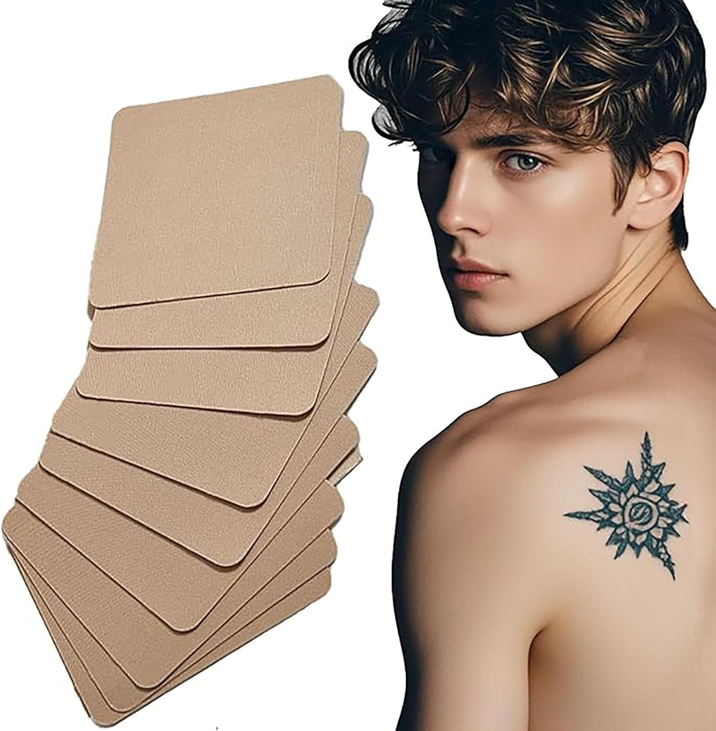 SYGELER Professional Tattoo Cover Tape 10PCS | Ultra-Thin Skin Tone Concealer Patches (8X10Cm) | Waterproof & Breathable for Scars/Birthmarks | Flawless Body Makeup for Weddings/Work image number 1