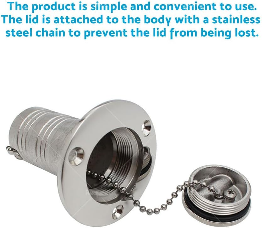 1.5" 38Mm Boat Gas/Fuel/Diesel/Water Deck Fill/Filler with Keyless Cap 1-1/2" Polished 316 Stainless Steel Hardware for Marine Boat Yacht Caravan image number 1