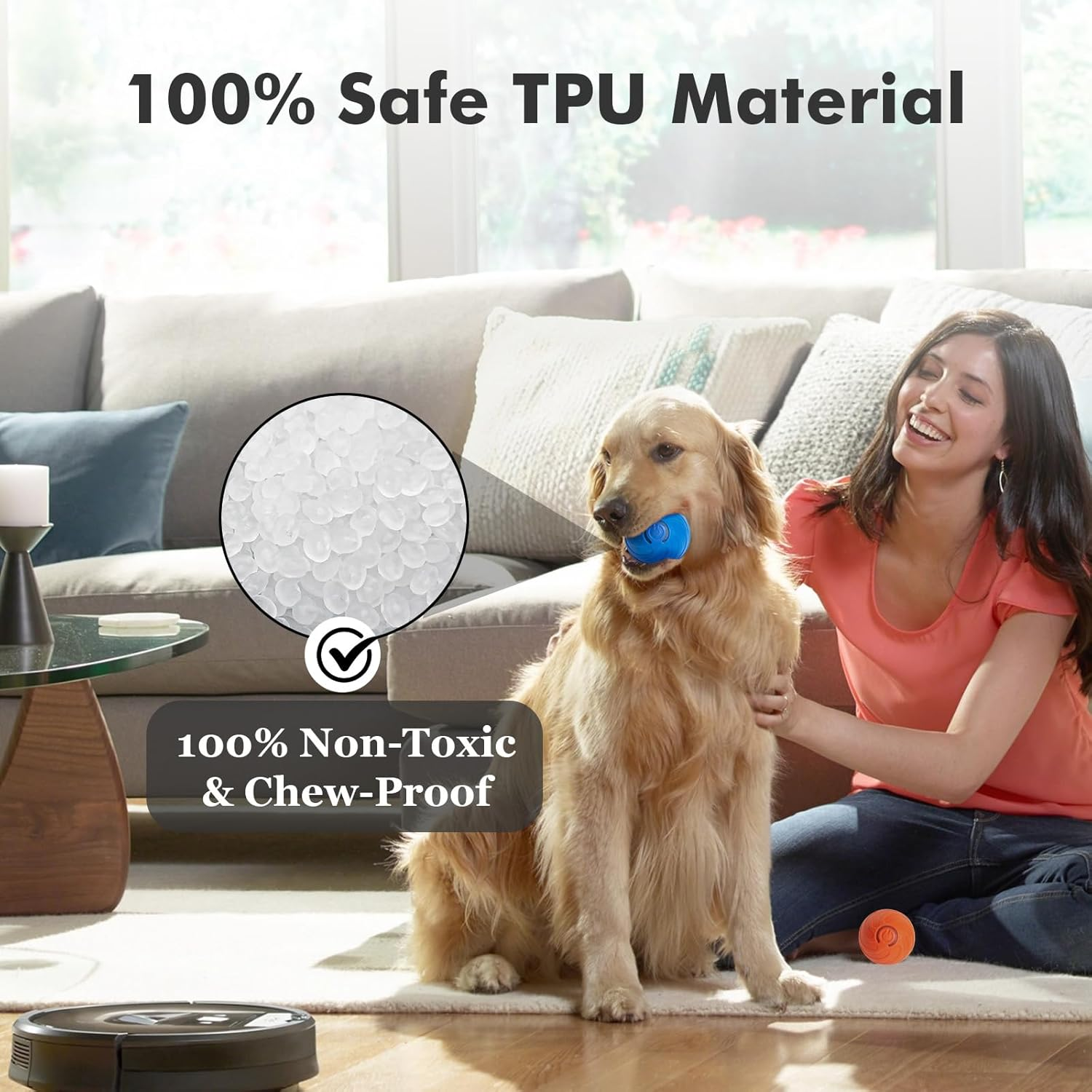 Interactive Dog Toy Ball for Indoor, Automatically Moving, Bouncing Ball Toy, USB-C Rechargeable (Orange)