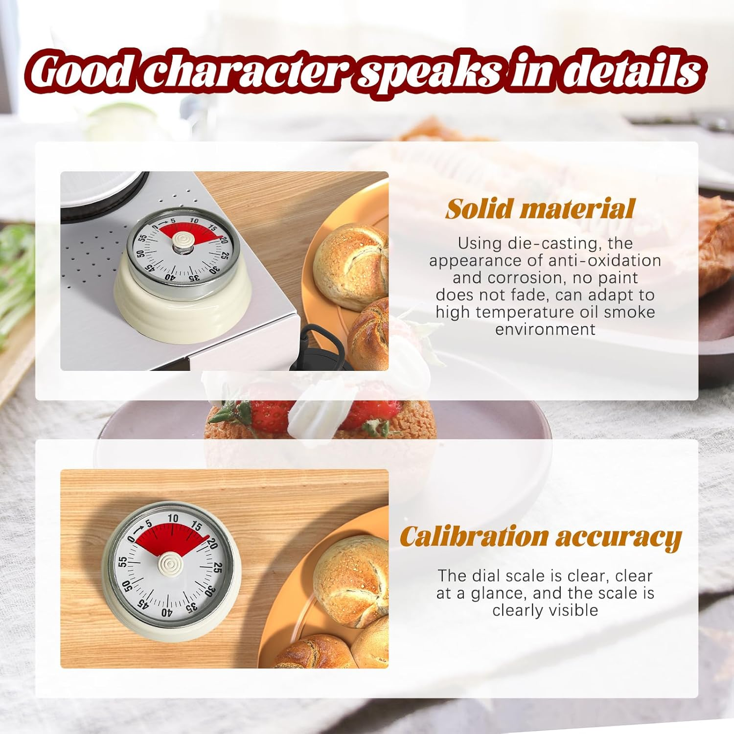 Timer, Mechanical Kitchen Timer, No Battery Needed, Manual Wind - Up, Magnet Attachable, for Cooking, Baking, Yoga & More, up to 1 Hour Precise Timing (Beige) image number 5