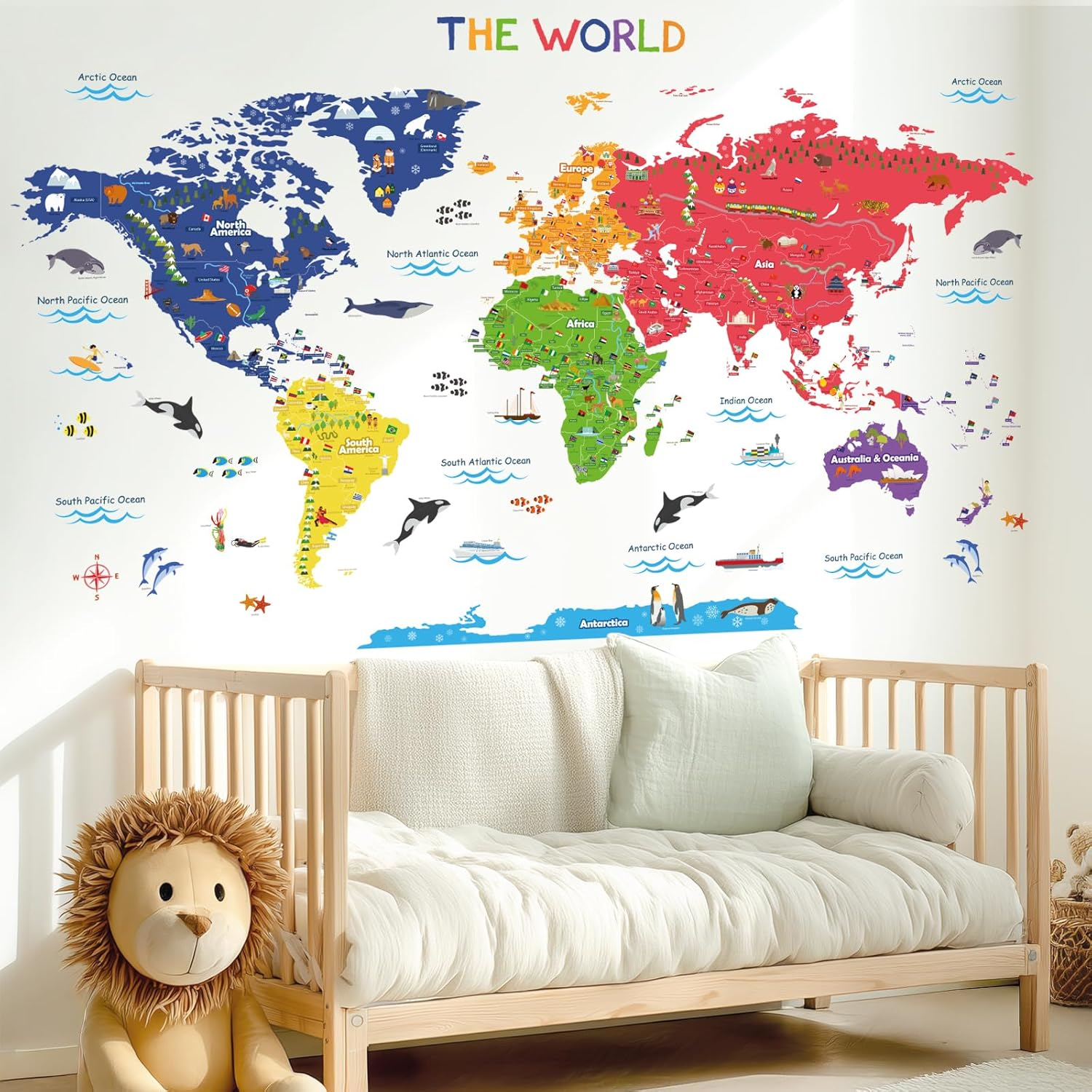 DECOWALL BS-115 the Large World Wall Stickers Peel and Stick Removable Art Living Room Nursery Kids Bedroom image number 1