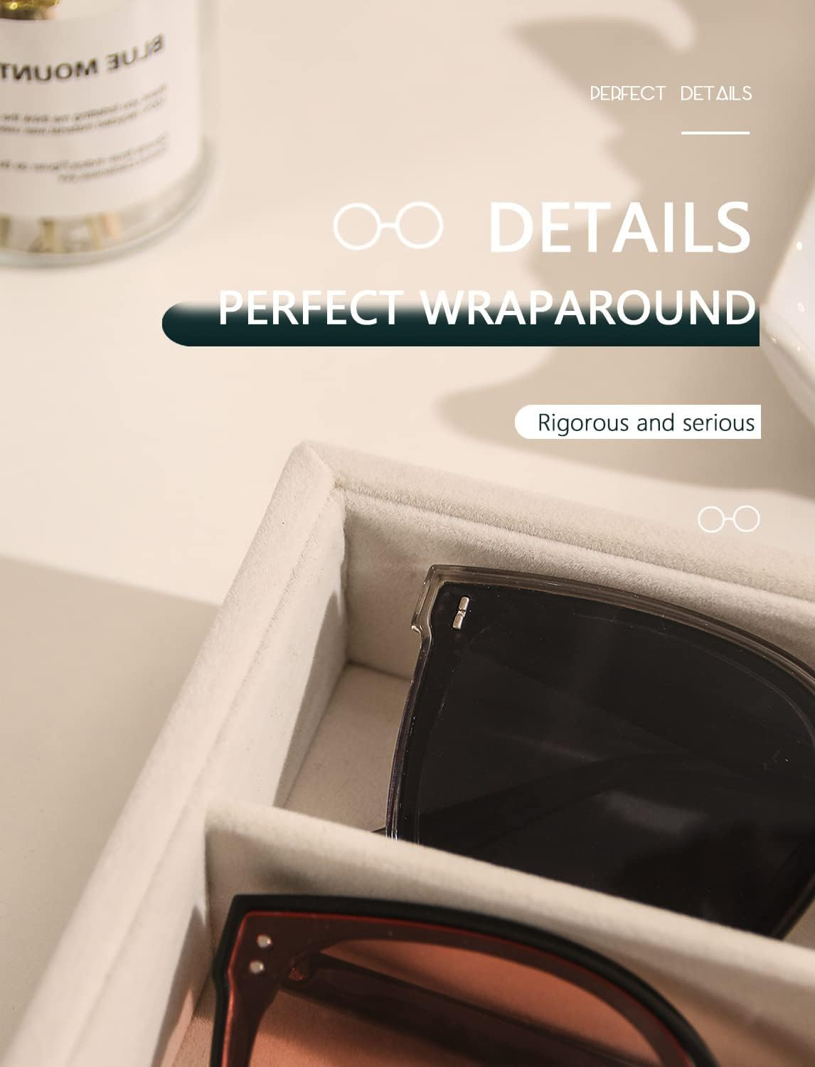 Sunglass Organizer Tray, Beige Velvet Glasses Trays, Eyeglasses Watches Jewelry Display Organizer Tray Box for Men Women (8 Grids Beige) - 6 Grids Beige image number 4