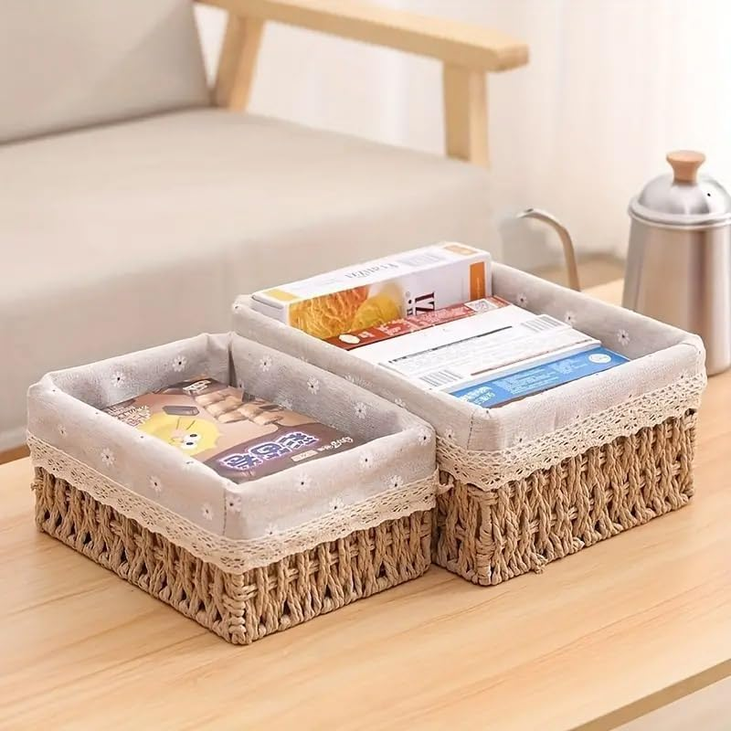 AIMALL 3Pcs Rattan Woven Storage Basket Set with Fabric Liner for Clothes, Cosmetics, and Jewelry Organization, Small/Medium/Large Sizes image number 3