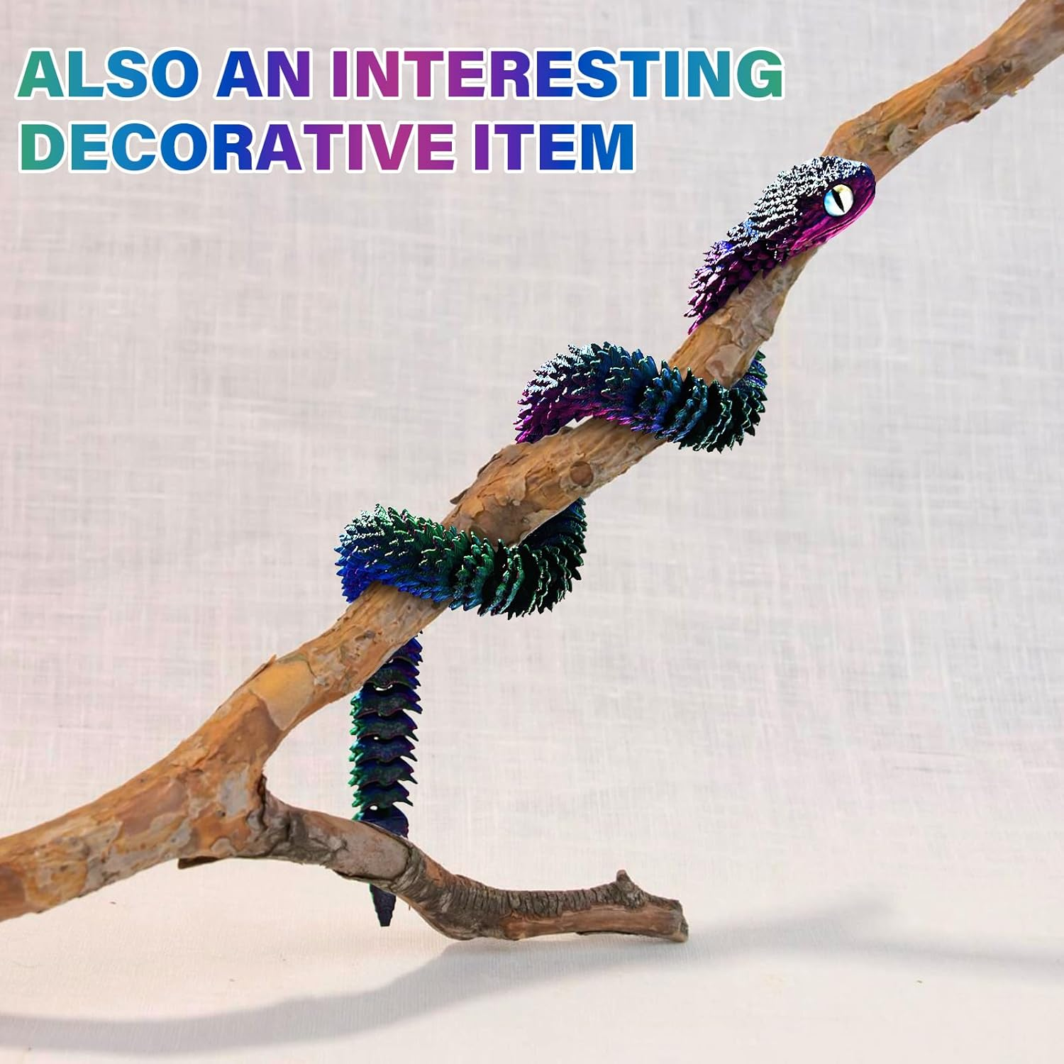 TEAONE 3D Snake Toy, 3D Printed Animal for Desktop Decor, Birthday Gift, Loot Bag Fillers (Dazzling Color, Length 30Cm/11.81In) image number 1