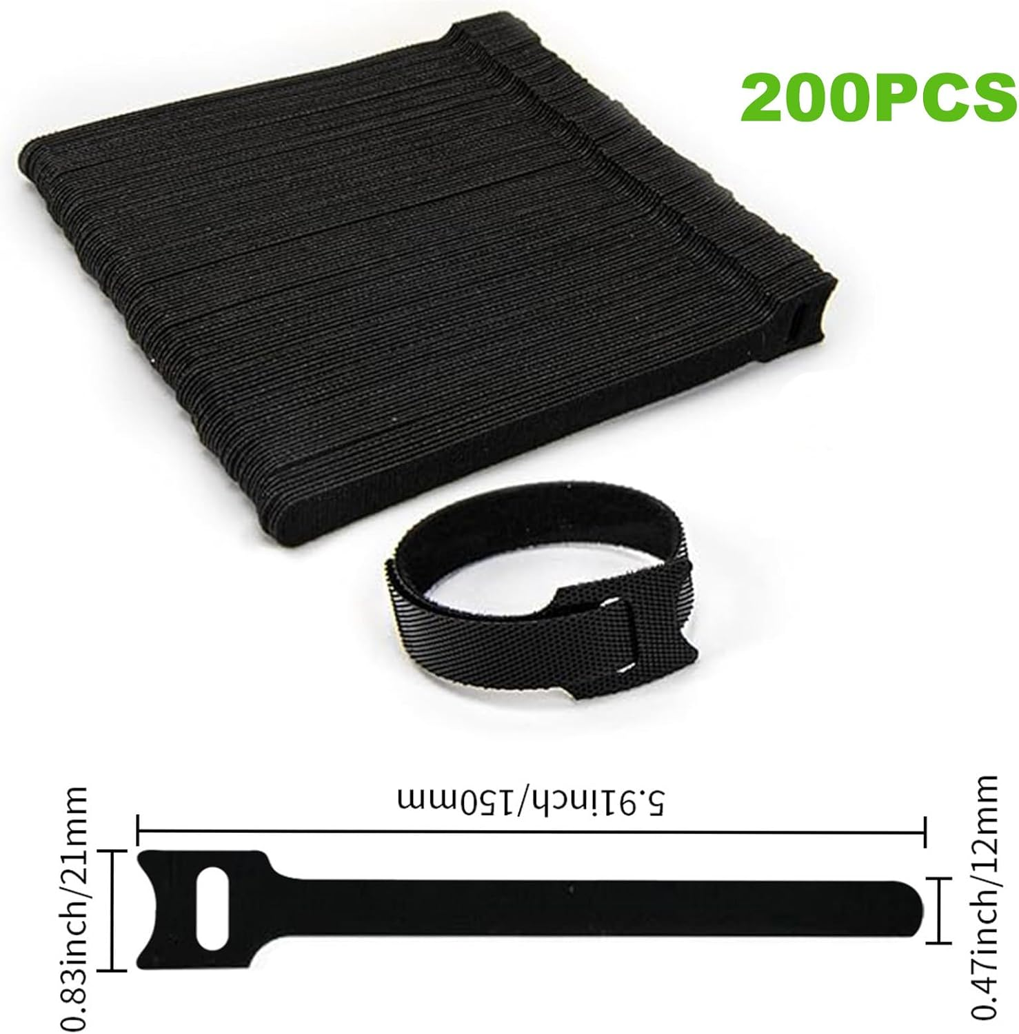 Reusable Cable Ties, 200 PCS Adjustable Hook and Loop Straps Cable Management Cord Organizer for Home Office（15Cm X 1.2 CM） image number 1