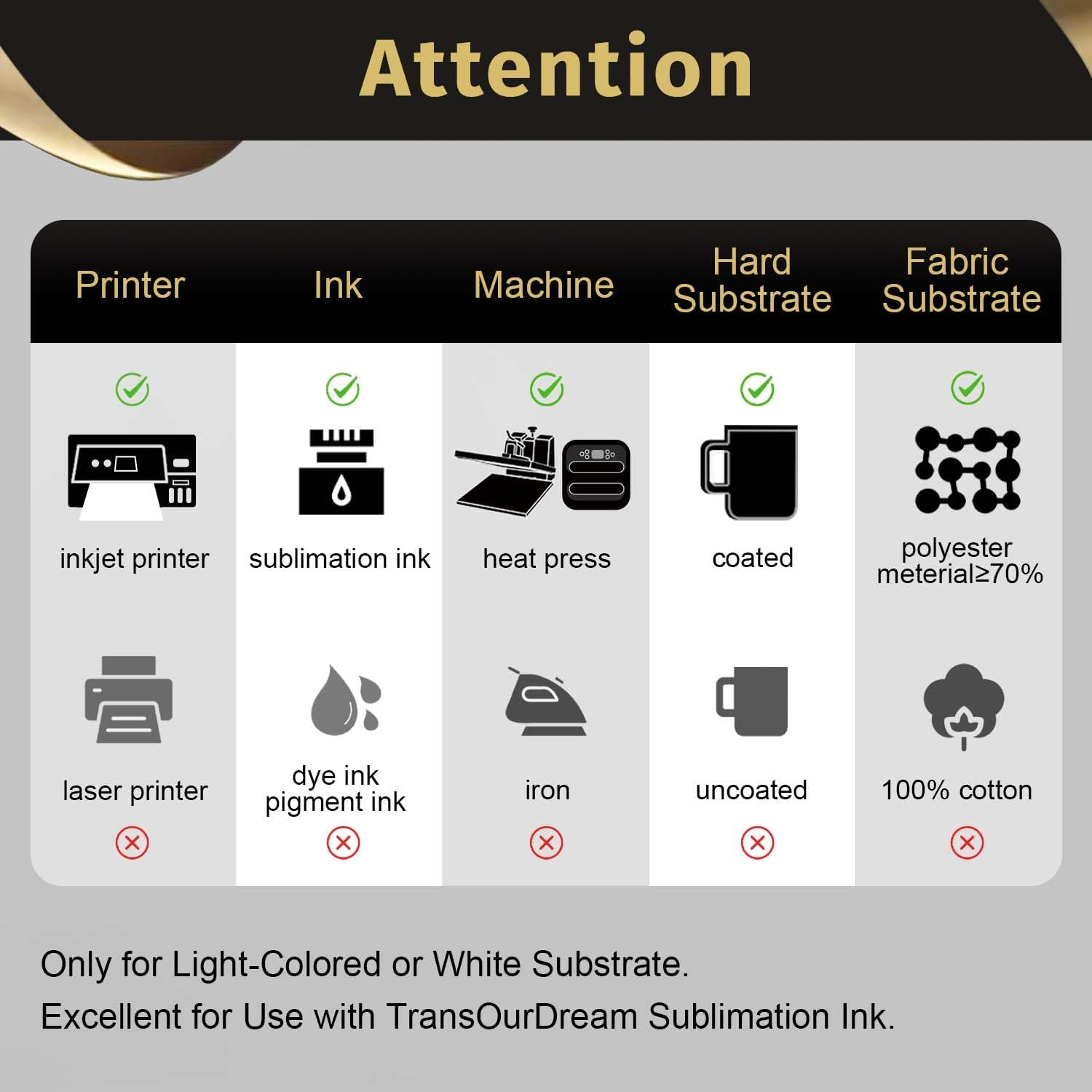 Transourdream 130G Tru-Sublimation Paper 8.5X11 100 Sheets, Work with Inkjet Printers, Sublimation Heat Transfer Paper for T Shirts Mugs and Sublimation Blanks, Only Compatible with Sublimation Ink image number 1