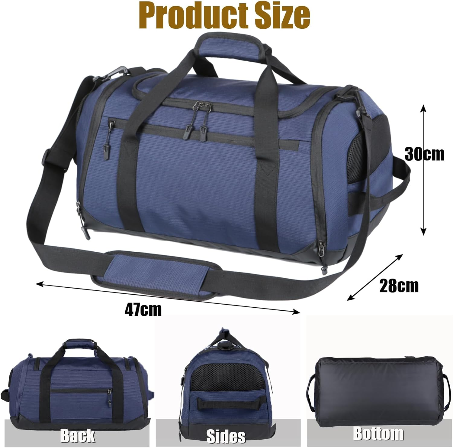 FALAZAR Duffle Bag for Men Women 40L Waterproof Travel Duffel Bag with Shoes Compartment Lightweight Sport Gym Bag with Wet Pocket Weekender Overnight Bags,Blue - Blue image number 2