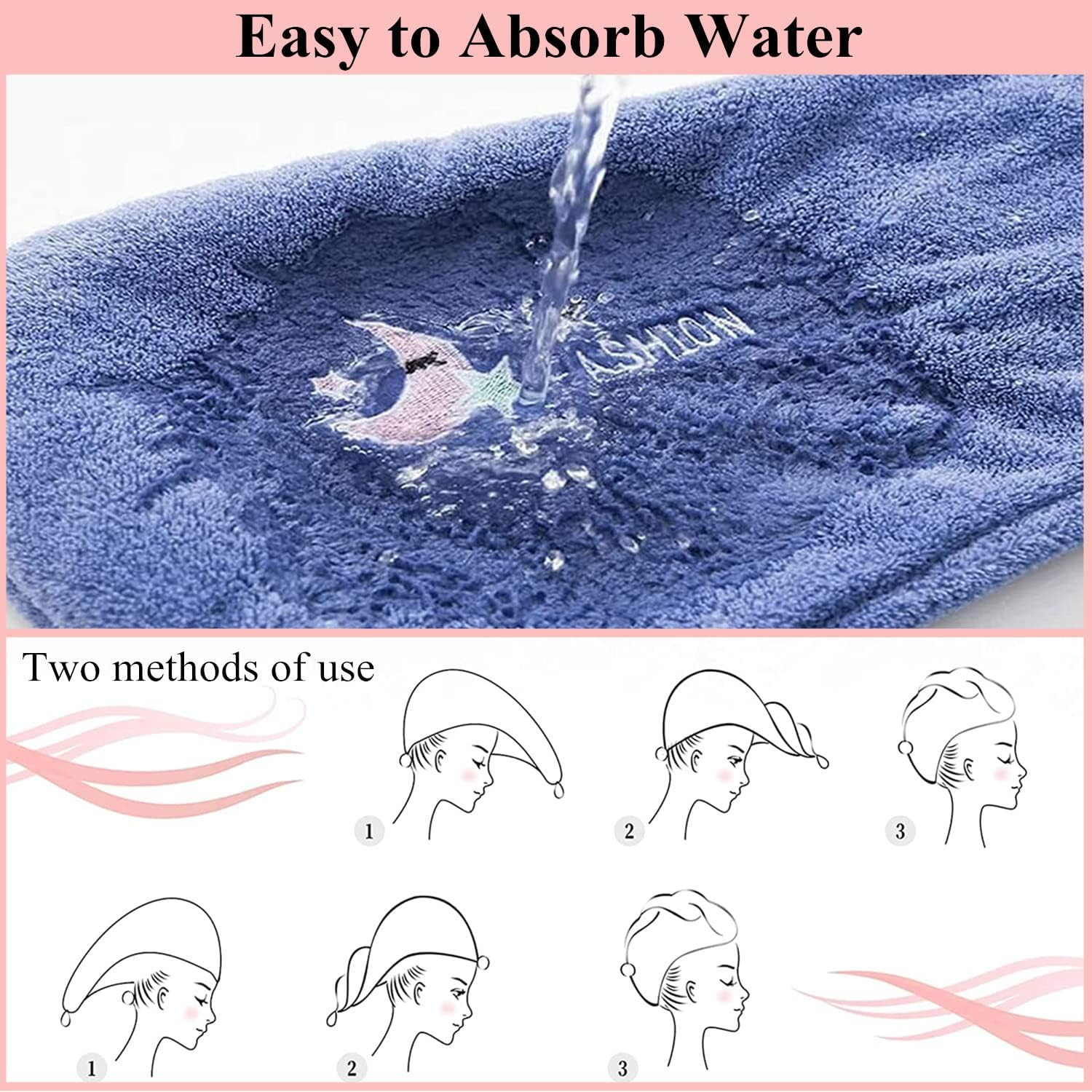 Kettion Pack of 3 Hair Turban with Buttons, Hair Towel, Turban Towel, Hair Quick-Dry Hair Towel, Super Absorbent Hair Drying Towel, Twisted Hair Towel Wrap, image number 4