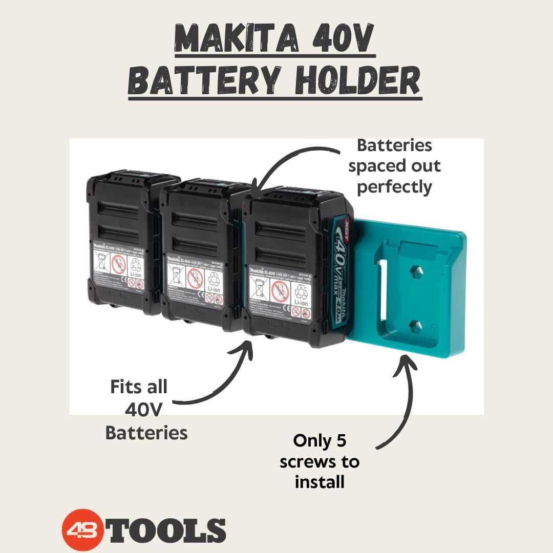 Makita 40V XGT Battery Holder by 48 Tools &ndash; Durable Wall Mount Storage, Secure Clip, Holds 4 Batteries, Ideal for Workshop & DIY Tool Organization image number 5