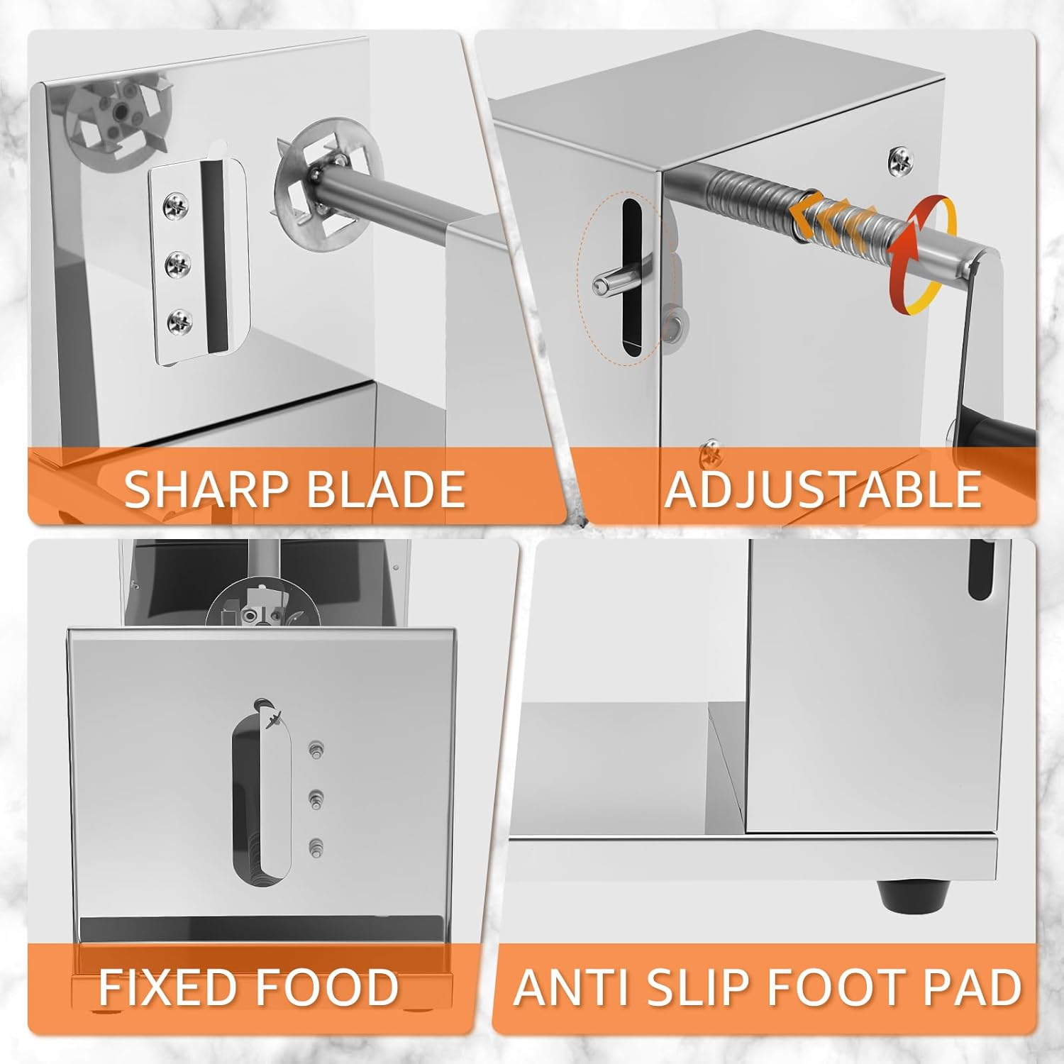 Twisted Potato Slicer Manual Spiral Potato Cutter Stainless Steel Tornado Potatoes Spiral Cutter Manual Spiral French Fries Cucumbers Carrots DIY BBQ Slicer (Silver) image number 4