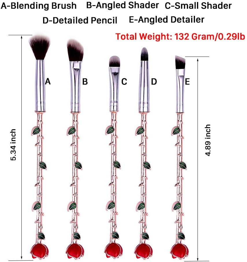 Rongji Jewelry Rose Gold 5Pcs Wand Makeup Brush Set - Synthetic Fiber, Metallic Handle - Eyebrow, Eyeshadow, Foundation, Blending, Lips - Great Gift - Gold image number 6