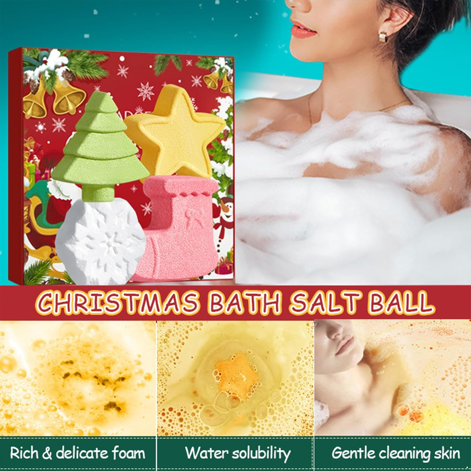 Loodgao 4-Pack Christmas Bath Bombs Assortment - Luxurious Bubble Bath Set for Holiday Relaxation & Gifting Multicolor One Size image number 3