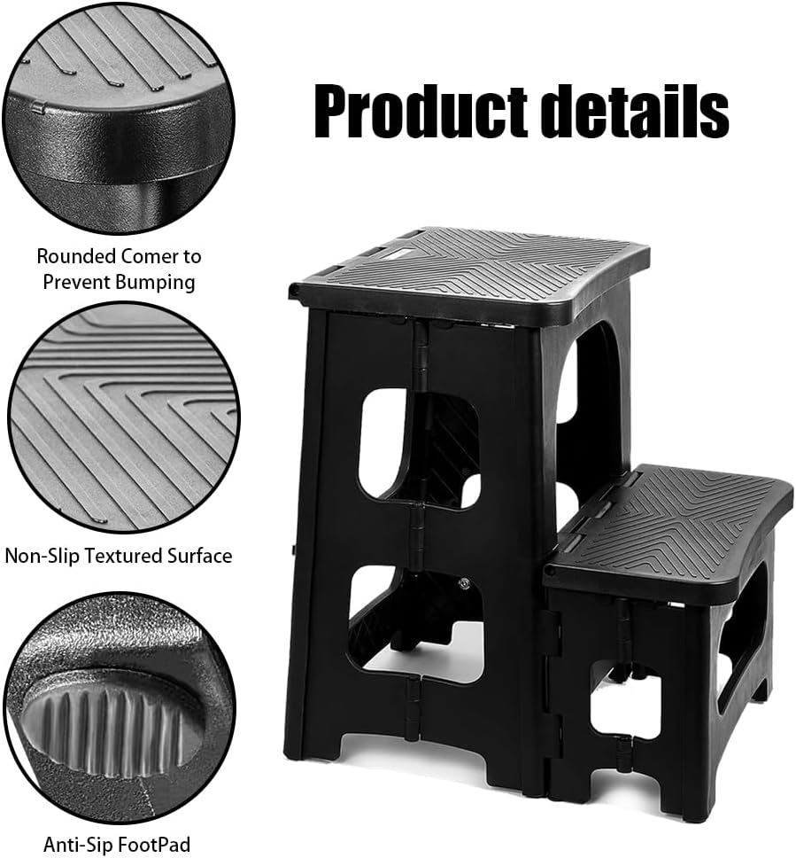 2-Step Stool Foldable,Folding Step Stools,Non-Slip Folding Step Stool,Foldable Plastic Stool,Lightweight Portable Step Stool,For Adults or Kids for Kitchen/Home/Bathroom image number 2