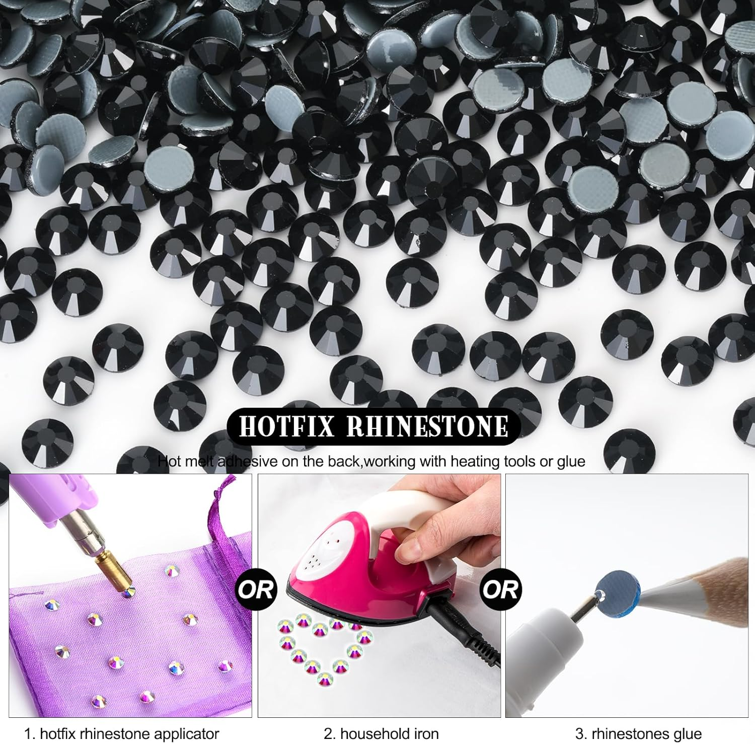 YHMQ DU Hotfix Rhinestones, Bulk, 2000 Crystal Hotfix Rhinestones for Crafts, Clothing, DIY Decoration, Black SS30, 6.4-6.6 Mm image number 7