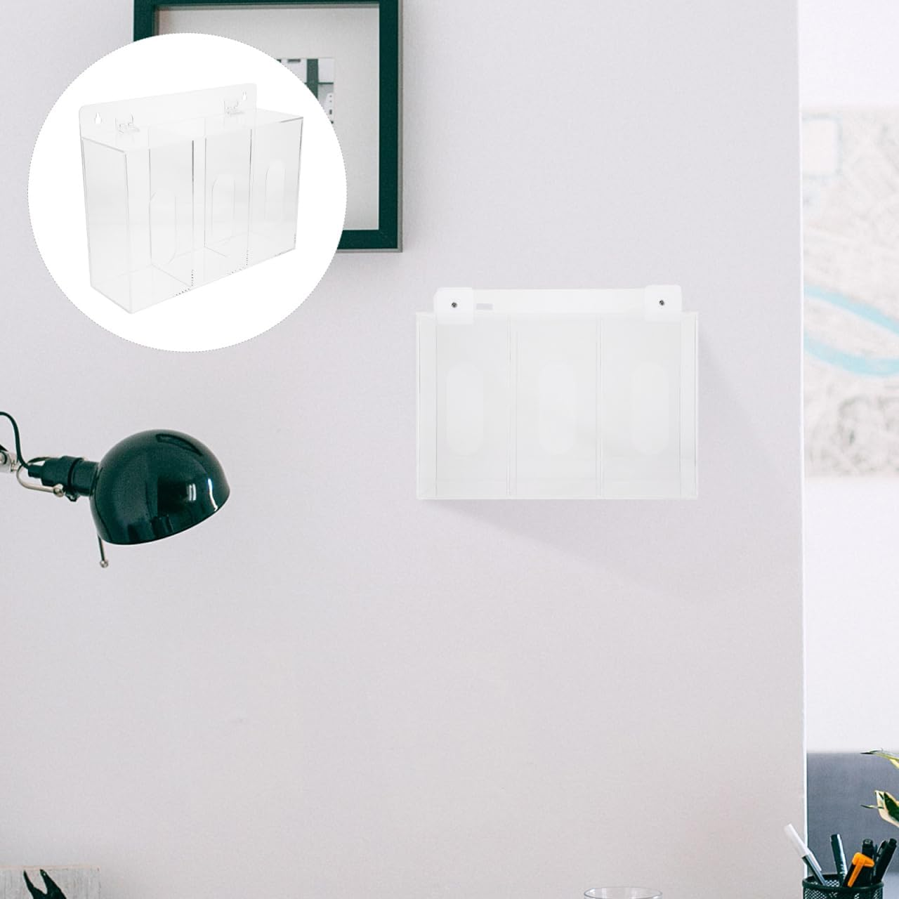 Iplusmile Wall Mount Glove Dispenser 3-Compartment Acrylic Storage Box for Gloves and Clear Organizer for Laboratory and Use image number 2