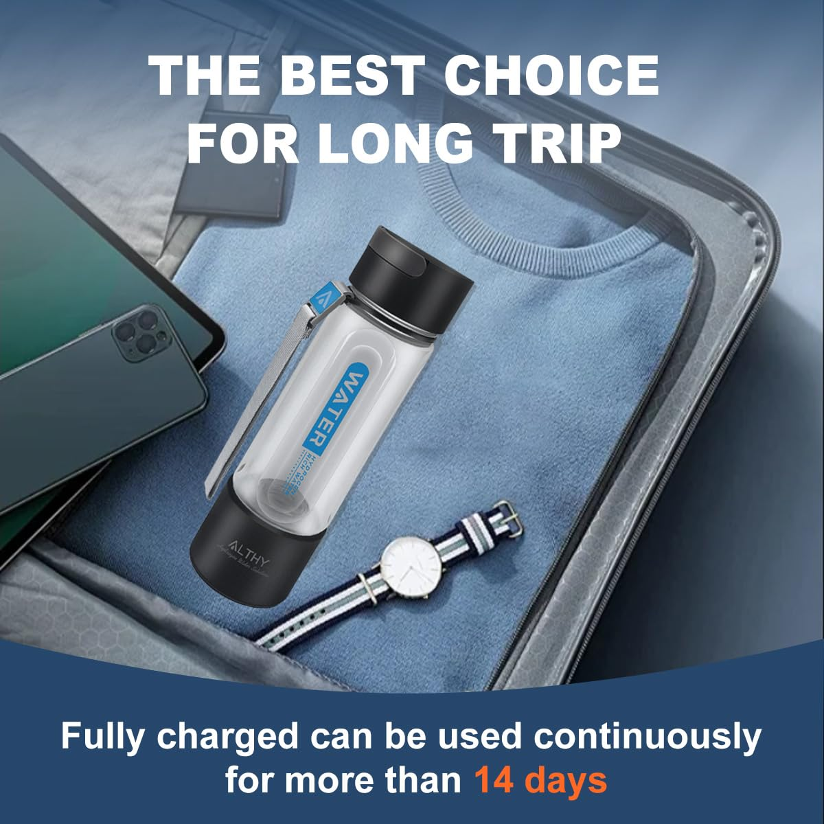 ALTHY Hydrogen Water Generator Bottle Cup Dupont SPE+PEM Dual Chamber Lonizer,Upgrade 40 Times Electrolysis / 4000Mah for Travel image number 4