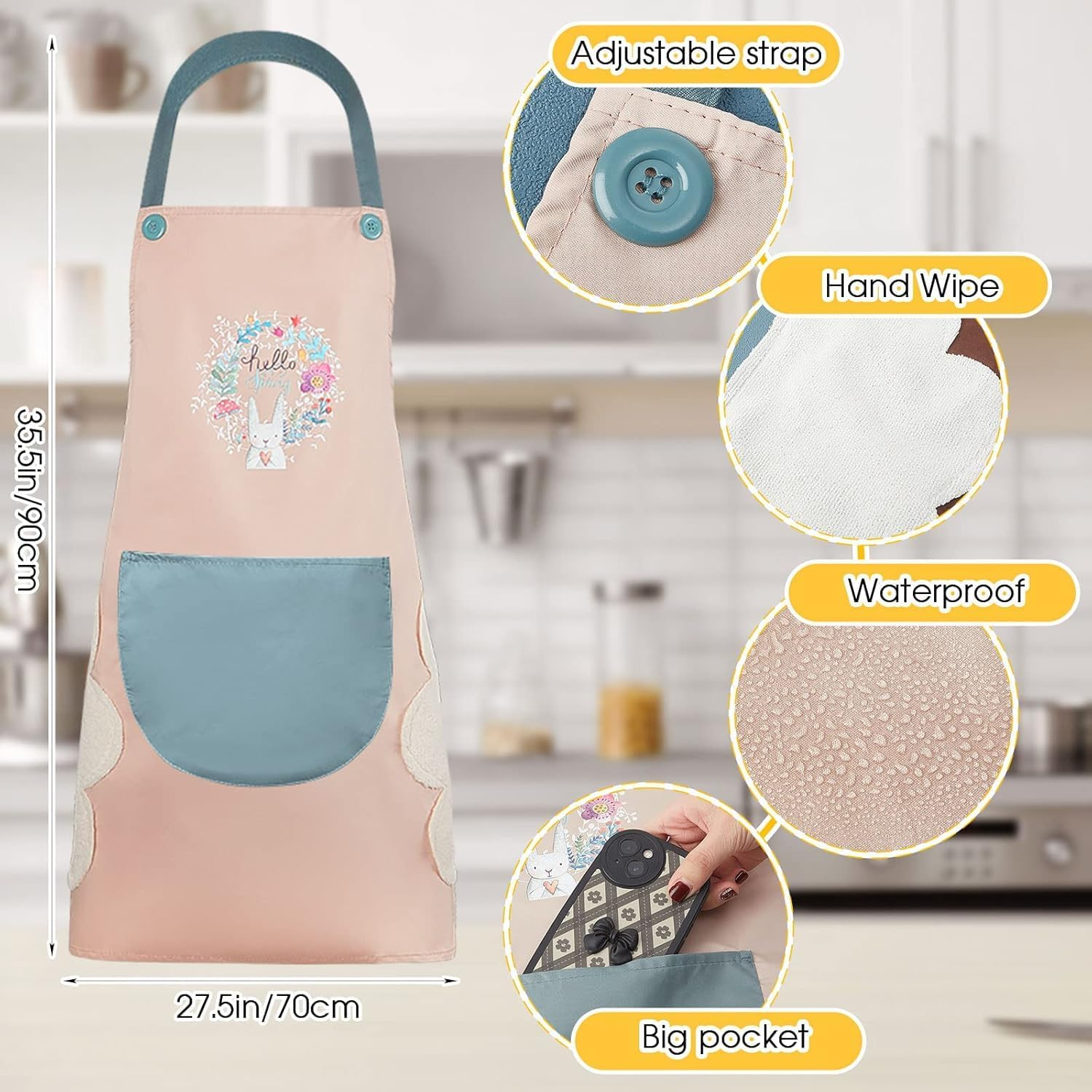 2 PCS Kitchen Apron, Waterproof Kitchen Apron with Hand Wipe, Adjustable Chef Aprons for Kitchen, Cooking, Baking, BBQ, Grill image number 2