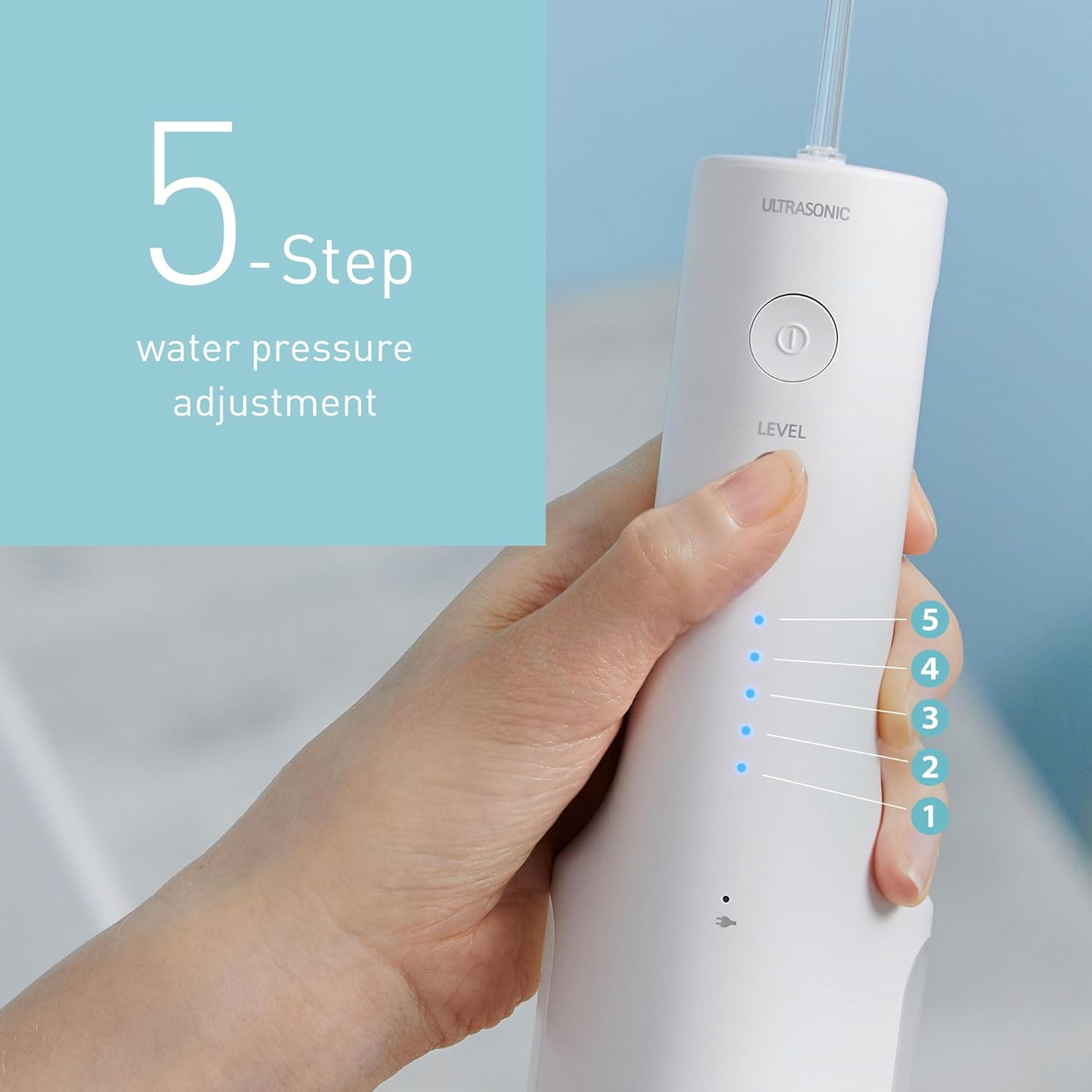 Panasonic Ultrasonic Rechargeable Cordless Water Flosser/Oral Irrigator with 5 Water Pressure Levels, Includes 2 Ultrasonic Nozzles (EW-DJ66-W341) - Blue image number 6