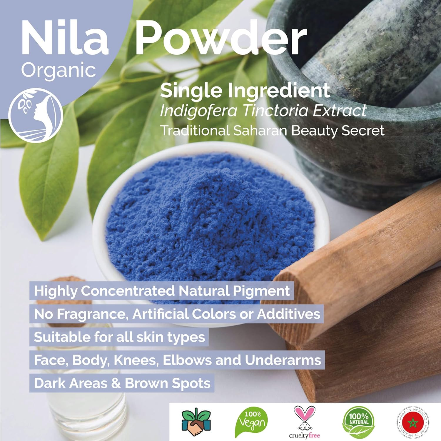 Fatima'S Garden Pure Nila Indigo Powder 50G - Natural Moroccan Face & Hair Care Powder for Exfoliating and Moisturizing image number 2