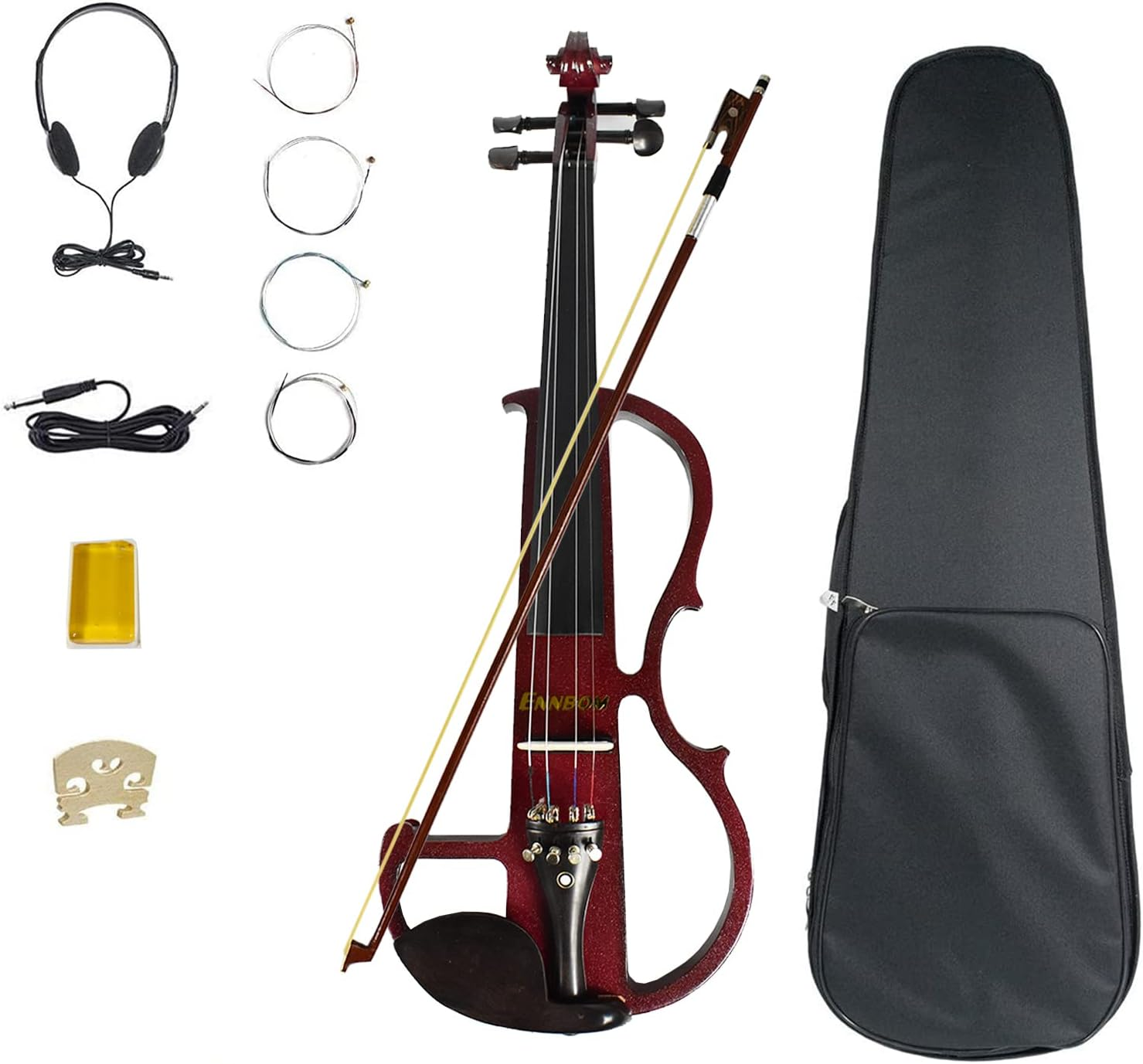 ENNBOM Beginner 4/4 Electric Violin Ebony Silent Violin Electric Violin Introductory Set (Wine Red) image number 1