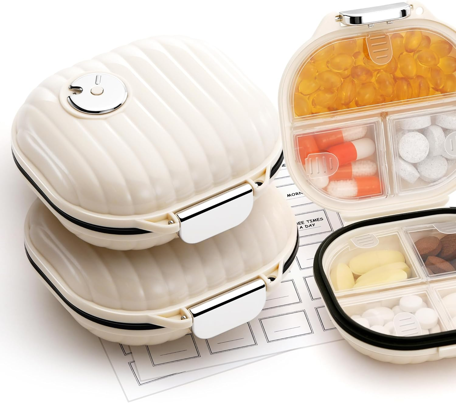 Zannaki Pill Case Portable Small Weekly Travel Pill Organizer, Cute Moisture Proof Pill Box Holder for Purse, Daily Pocket Pharmacy Medicine Container for Vitamin, Fish Oil, Supplement,Small+ Large