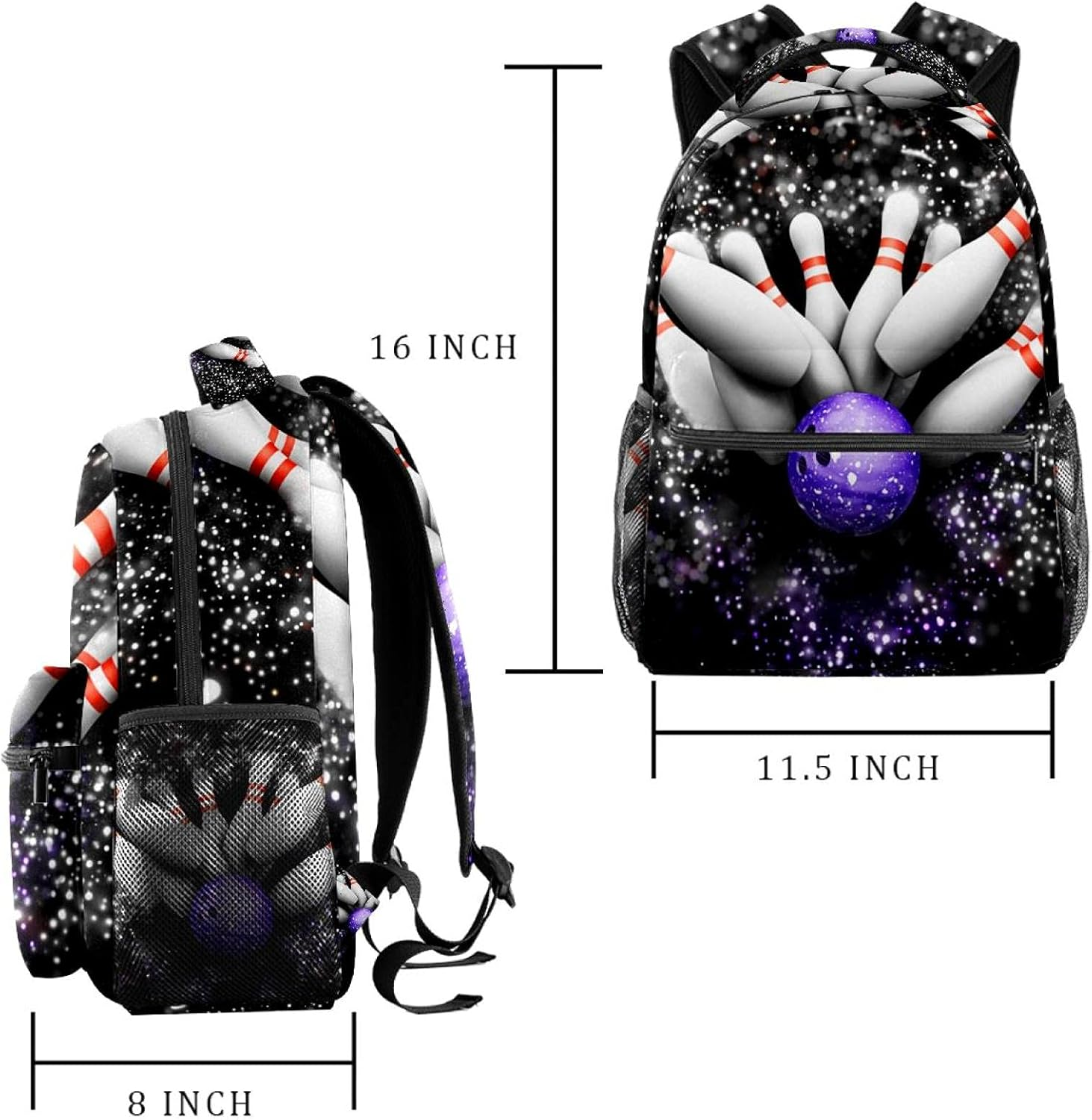 3D Bowling Skittles with Sparkle Effect Backpack Students Shoulder Bags Travel Bag College School Tote Backpacks image number 2