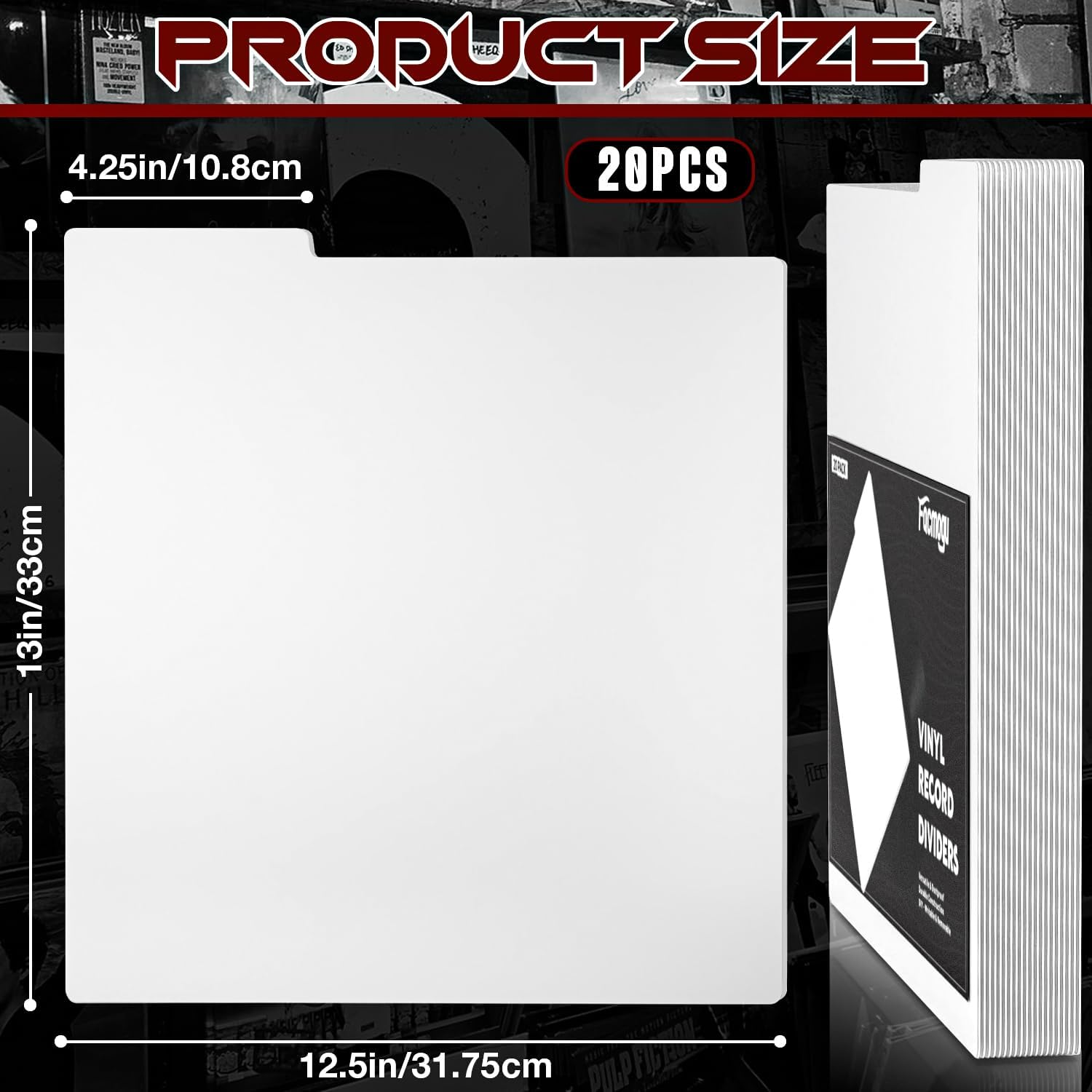 Facmogu 20PCS Vinyl Record Dividers, Upgrade Thicker 12" Plastic Vinyl Record Divider, Reusable DIY Blank Album Vinyl Separators for LP DVD Record Organization, Writable 33 RPM Record Dividers - White