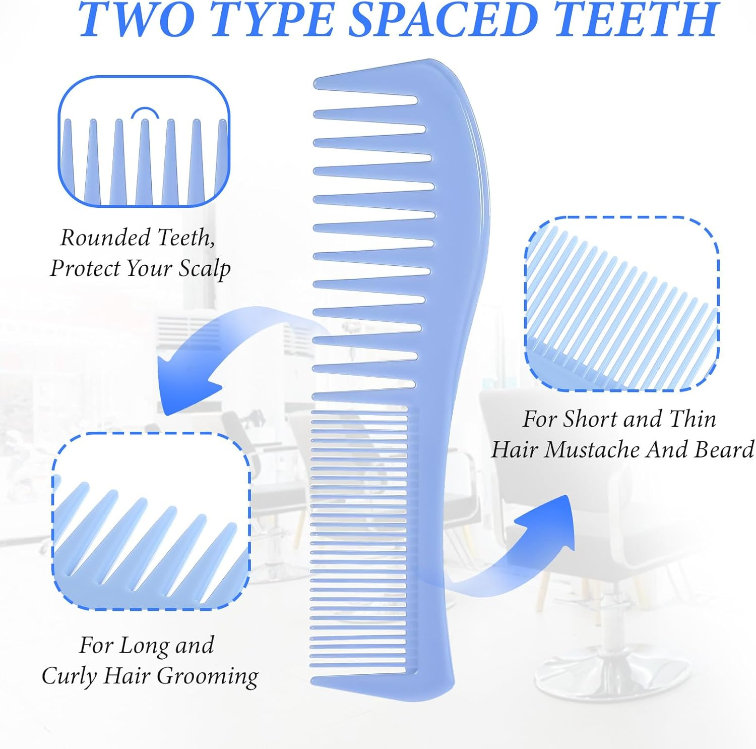 Mabor 4 Pcs Double-Sided Barber Combs, 7.17Inch All-Purpose Hair Grooming Detangling Hair Comb Plastic for Men & Women Wide & Fine Tooth for Professional Hairstyling image number 3