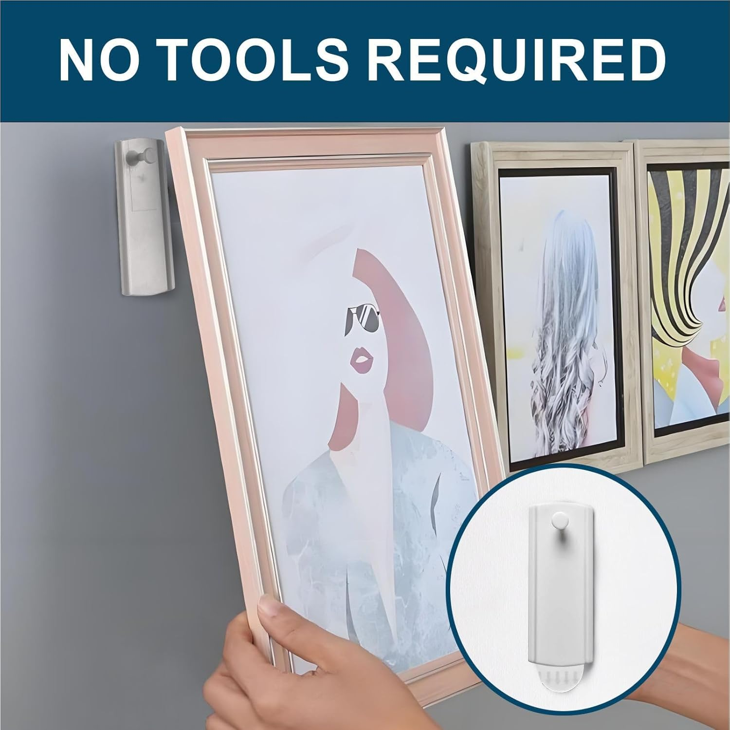 Picture Hooks, 8 Pcs Picture Hanging Strips Kits, No Nails Adhesive Hooks, Heavy Duty Sticky Hooks, Large Removable Adhesive Strips, Universal Picture Large Hangers for Kitchen Home Door Closet image number 3