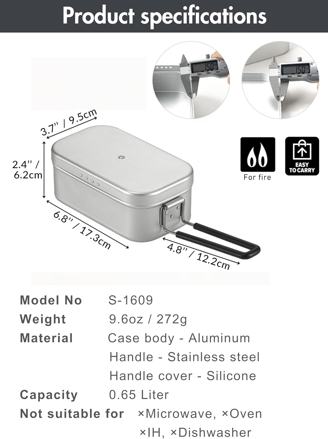 CAMPINGMOON Mess Tin 0.65L Aluminium Camping Cookware Extreme Thick S-1609