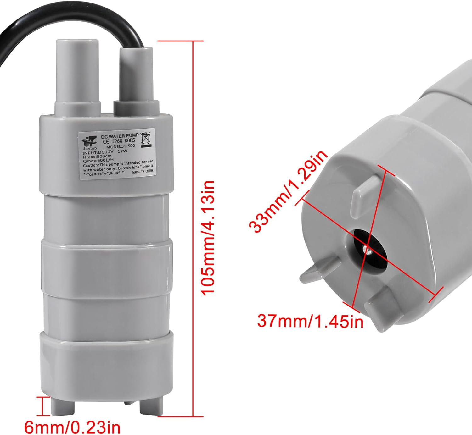 DIANN DC 12V Submersible Water Pump 840L/H High Flow Pumps Micro Water Pump with Tubing for Aquarium Fish Tank Fountain image number 3