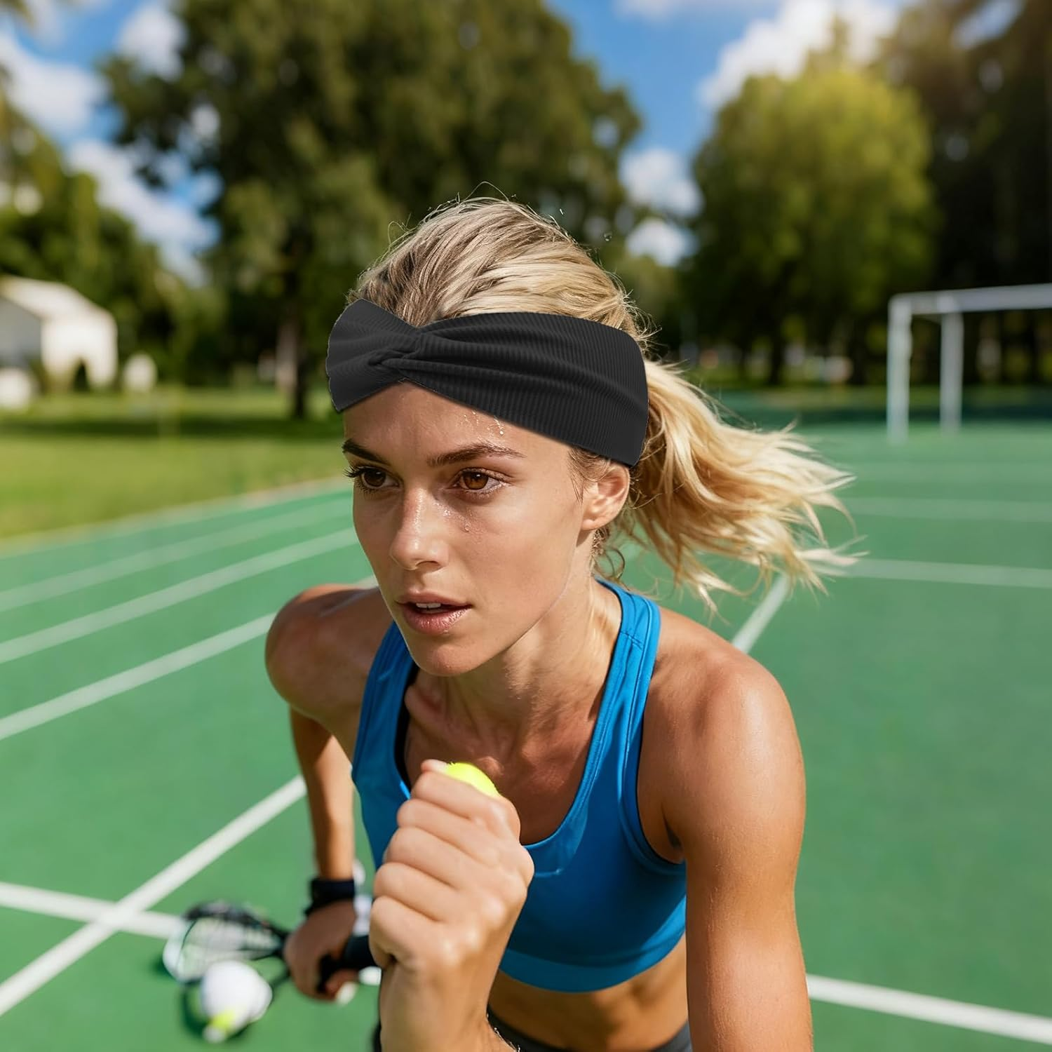 Pack of 6 Women'S Knitted Hair Bands, Multicoloured Wide Hair Bands, Sports Headband for Fitness, Yoga, Running, Workout, Wide Elastic Headband for Women and Girls image number 2