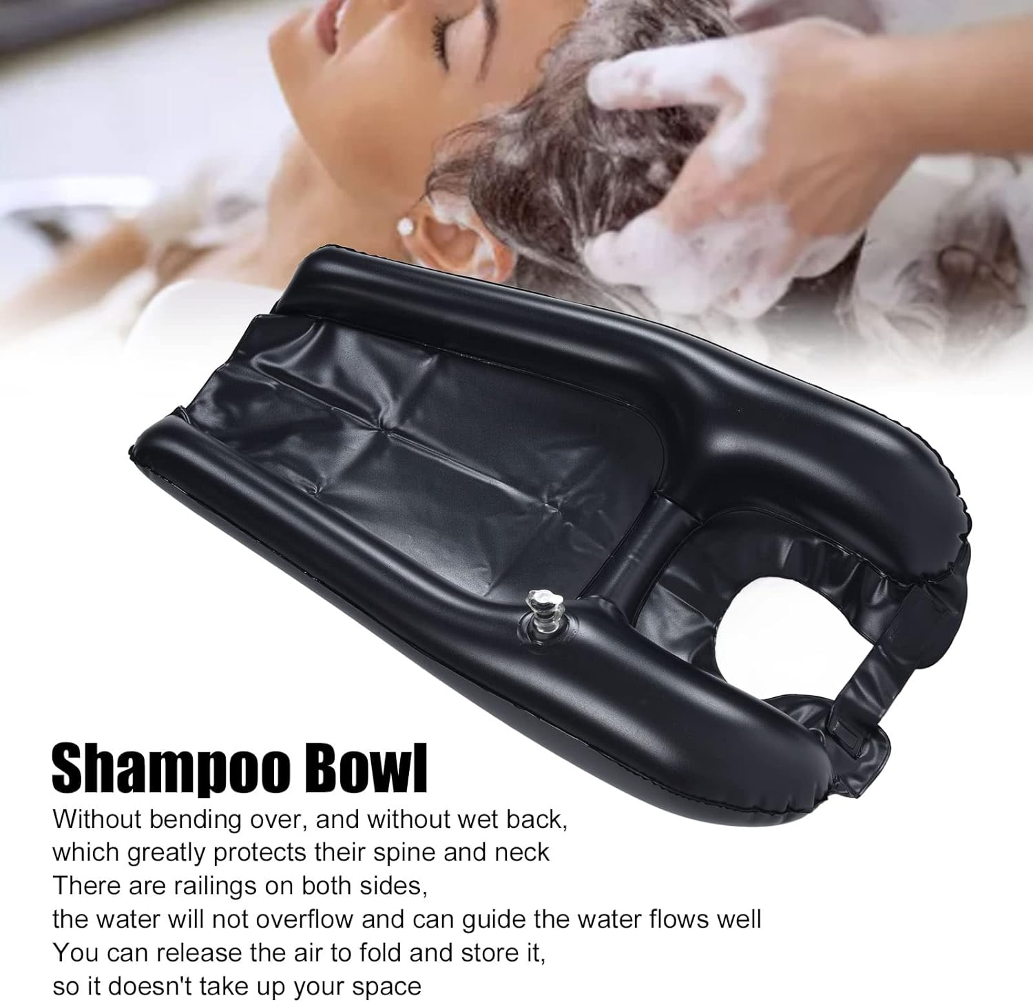 Inflatable Shampoo Bowl, Portable Hair Washing Tray with Inflator Pump, Hair Washing Sink Basin for Elderly/Pregnant/Injured/Bedridden image number 4