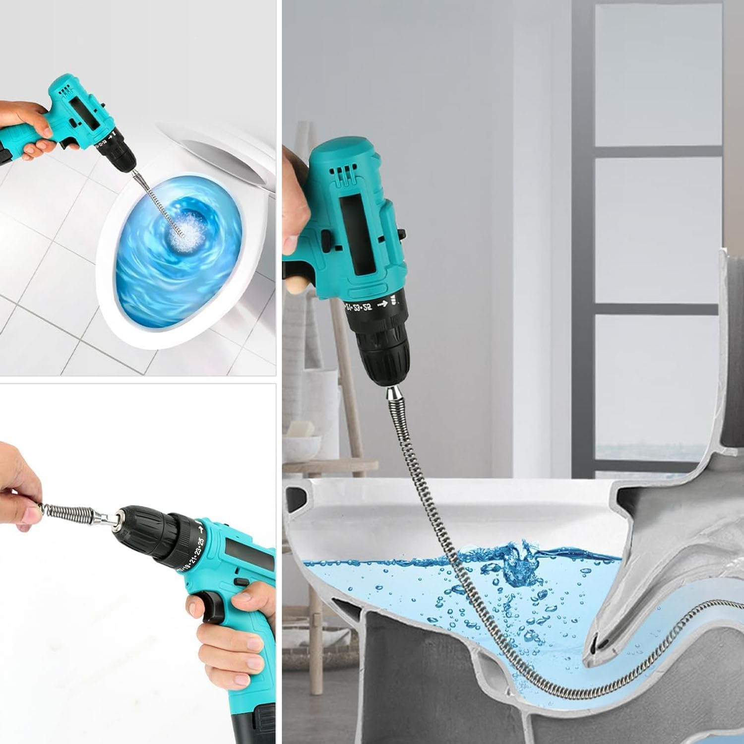 Drain Auger Cable 11 Ft Flexible Plumbing Snake Clog Remover with Drill Connector Plumbing Pipe Drainage Cleaning Cable Drainage Auger Snake Unclogging Clogged Sewer Pipes (Excluding Electric Drills) image number 1