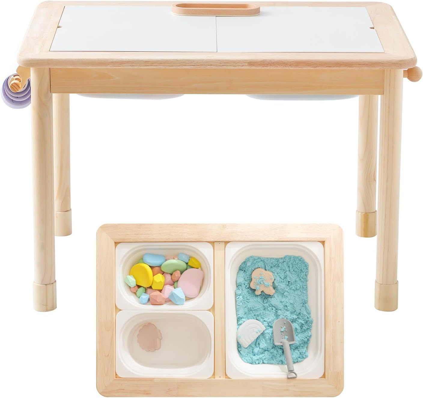 IEATFO 3-Pack Wooden Sensory Boards - Large and Small Storage Box Inserts - Pegboard, Size & Color Cognitive Boards - Include Wooden Pegs, Elastics, Pompoms(Suitable for IEATFO Sensory Tables)