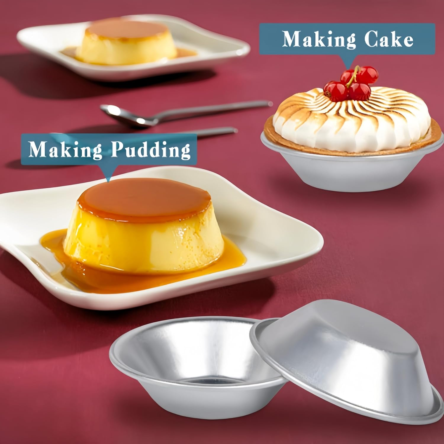 Aluminum Egg Tart Molds 10 Pcs, Thicker Cake Cup Egg Tart Pudding Mould DIY Tools,Individual round Pie Tins, Pudding Moulds Cupcake Cups, Non-Stick Coating Quiche Baking Moulds image number 5
