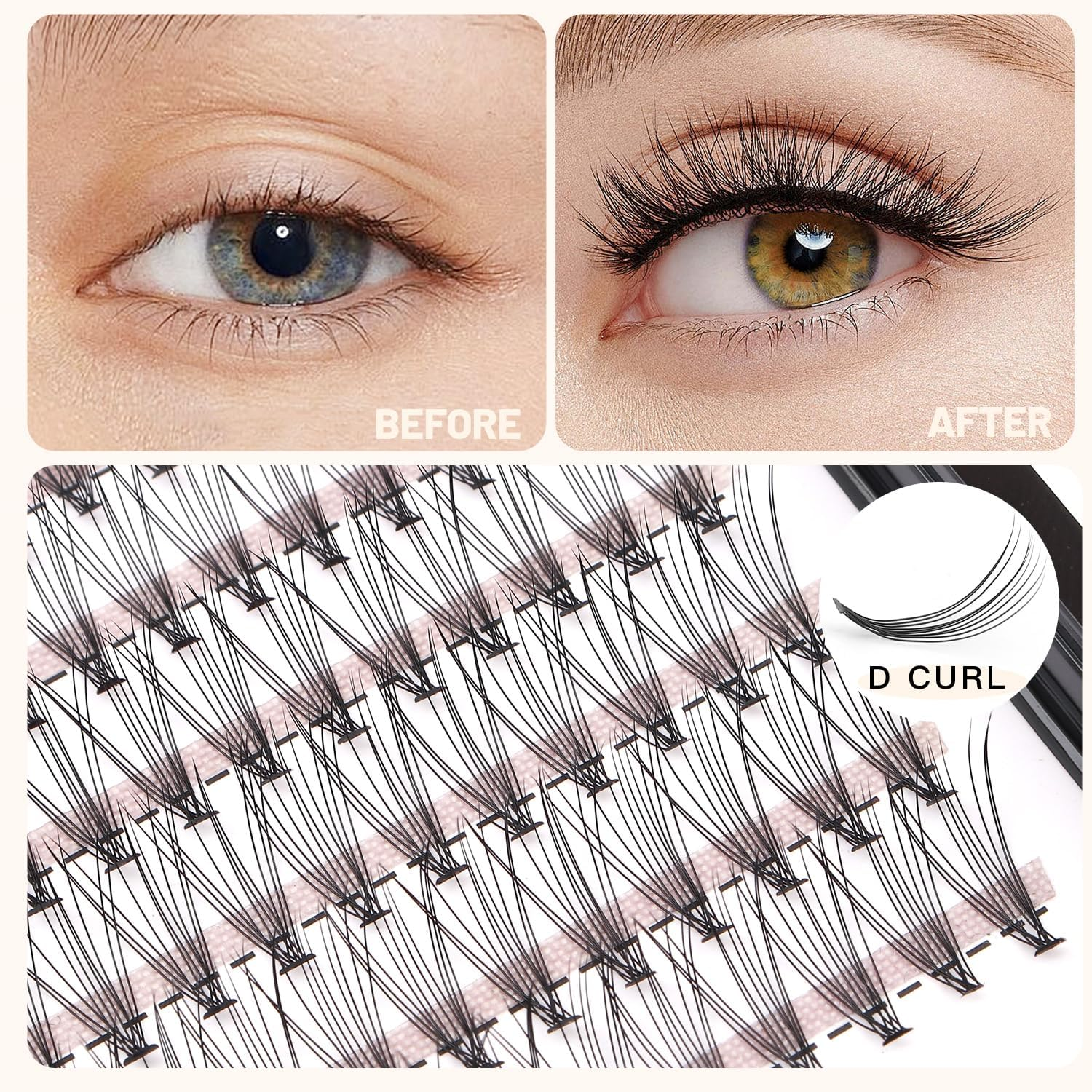 Bodermincer 10D Lash Clusters Wispy Eyelash Clusters 240Pcs D Curl (10D-D Curl-14Mm) image number 6