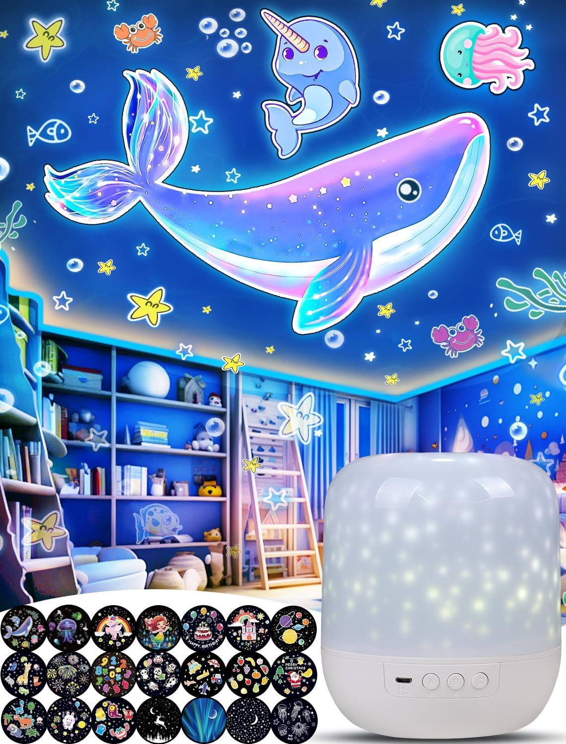 21 Sets of Films, Kids Night Lights for Bedroom, Ceiling, Projector Night Light for Kids, Star Galaxy Night Light Projector with 360&deg; Rotation Dimmable for Baby Girls, Birthday, Christmas, Room Decor image number 4