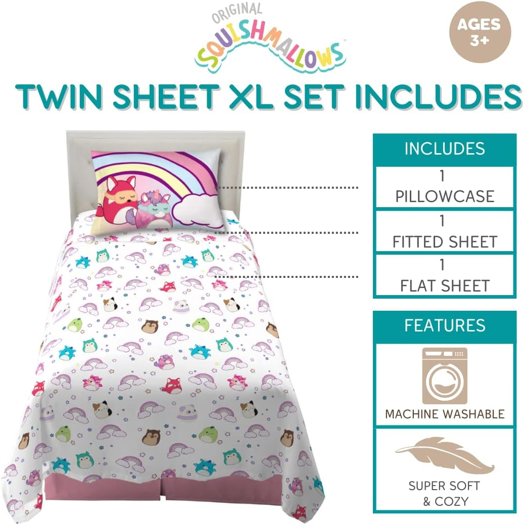 Franco Jazwares Squishmallows Bedding Super Soft Microfiber Sheet Set, Twin XL, By image number 3