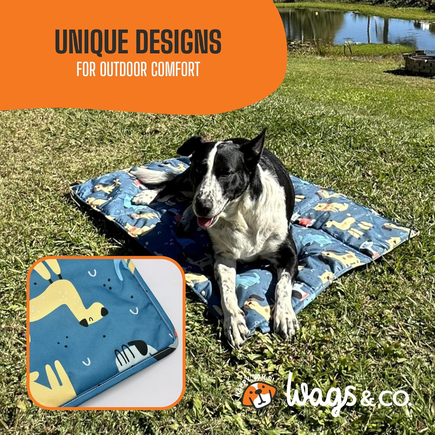 Canine COOSH - Outdoor Folding Dog Travel Mat - 70 X 100Cm. Durable, Easy-To-Clean, Portable Dog Bed for Beach, Bush, Camping, Travel, with Clip-On Carry Strap. (Puppies in the Park)